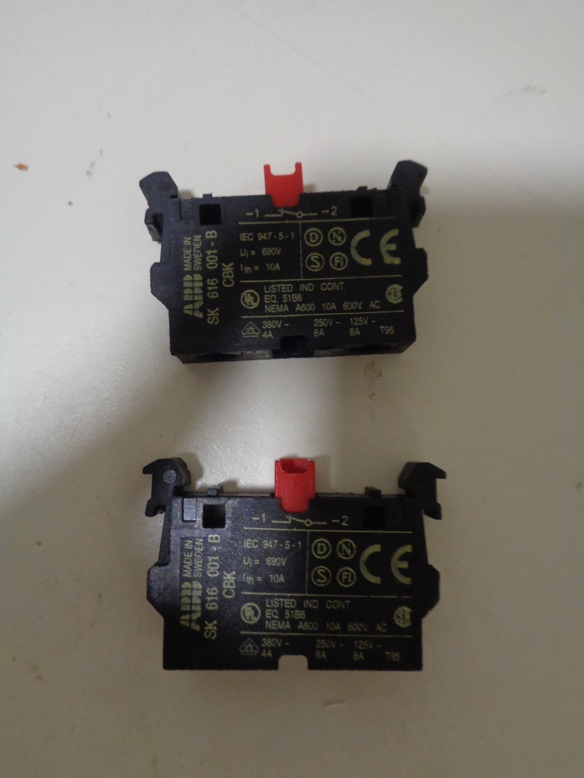 LOT OF 2 ABB SK 616 001-B CBK CONTACT BLOCK 1 NORM. CLOSED