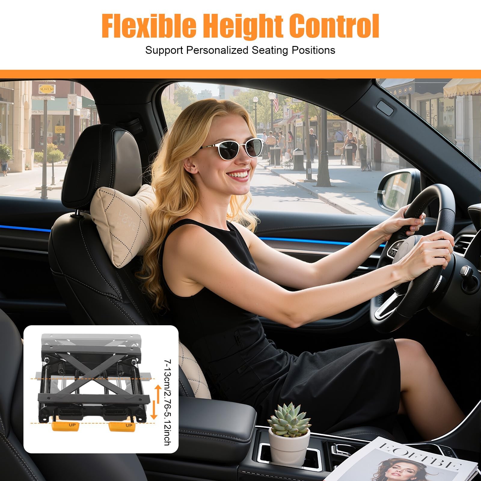 Car Seat Lifter Riser Adjustable 2.76-5.12in Steel for RVs Trucks Black