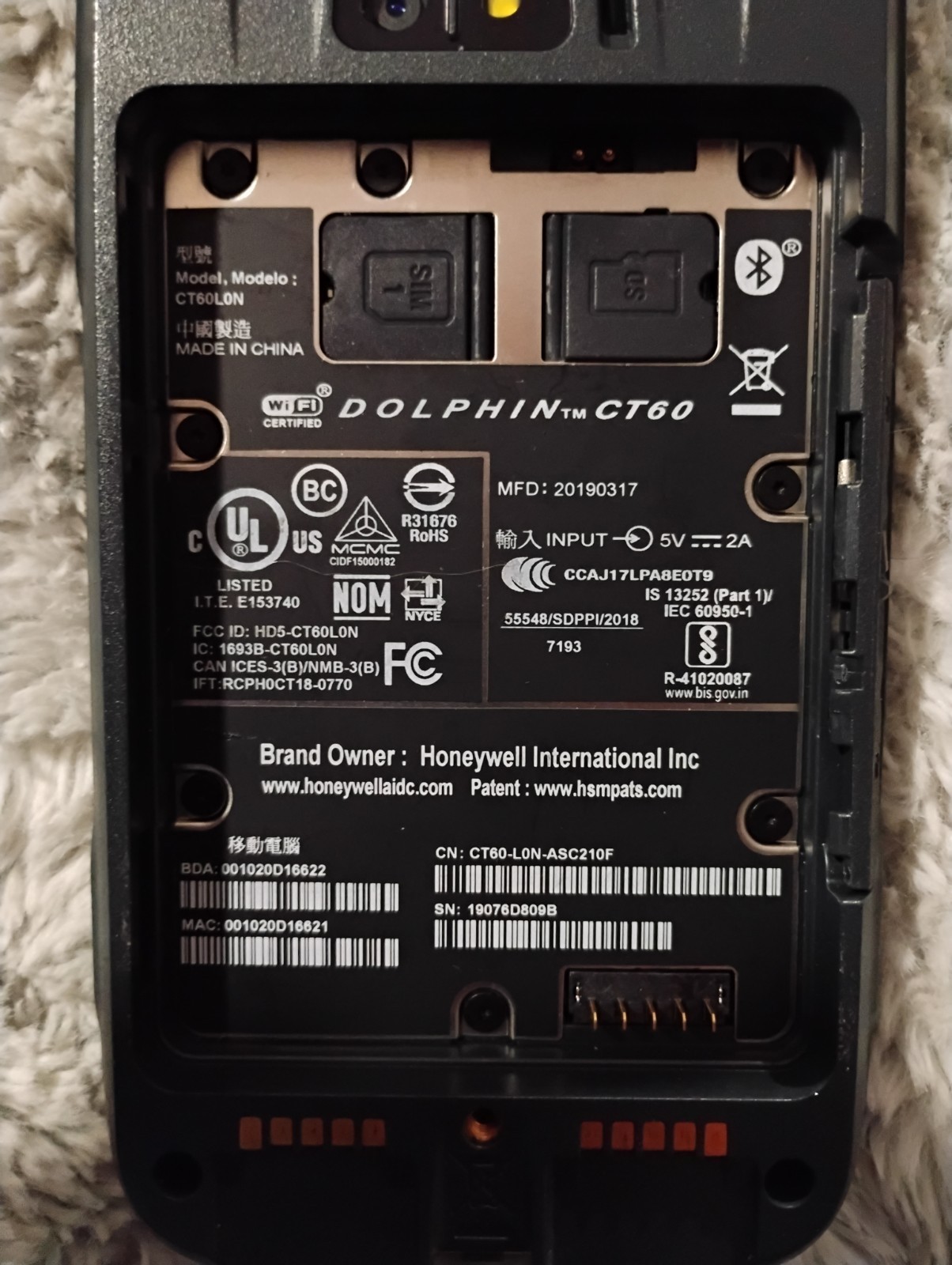 Honeywell Dolphin CT60L0N Handheld Computer WiFi Bluetooth with Charger