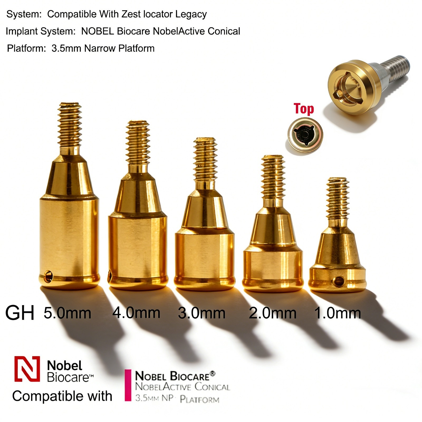 Titanium ZEST Locator abutment Internal Conical Connection for NobelActive NP/RP