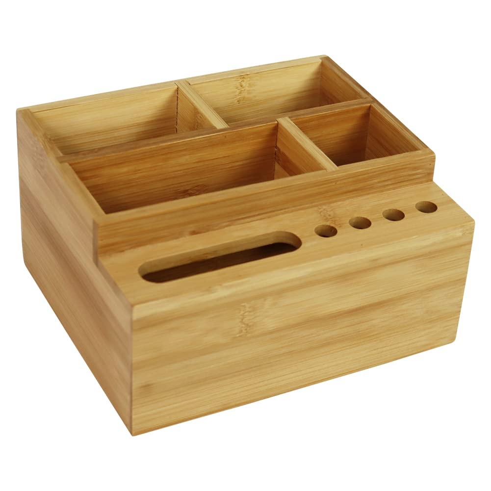 Bamboo Pen Holder Desk Organizer Pencil Holder Storage with 4 Compartments & …