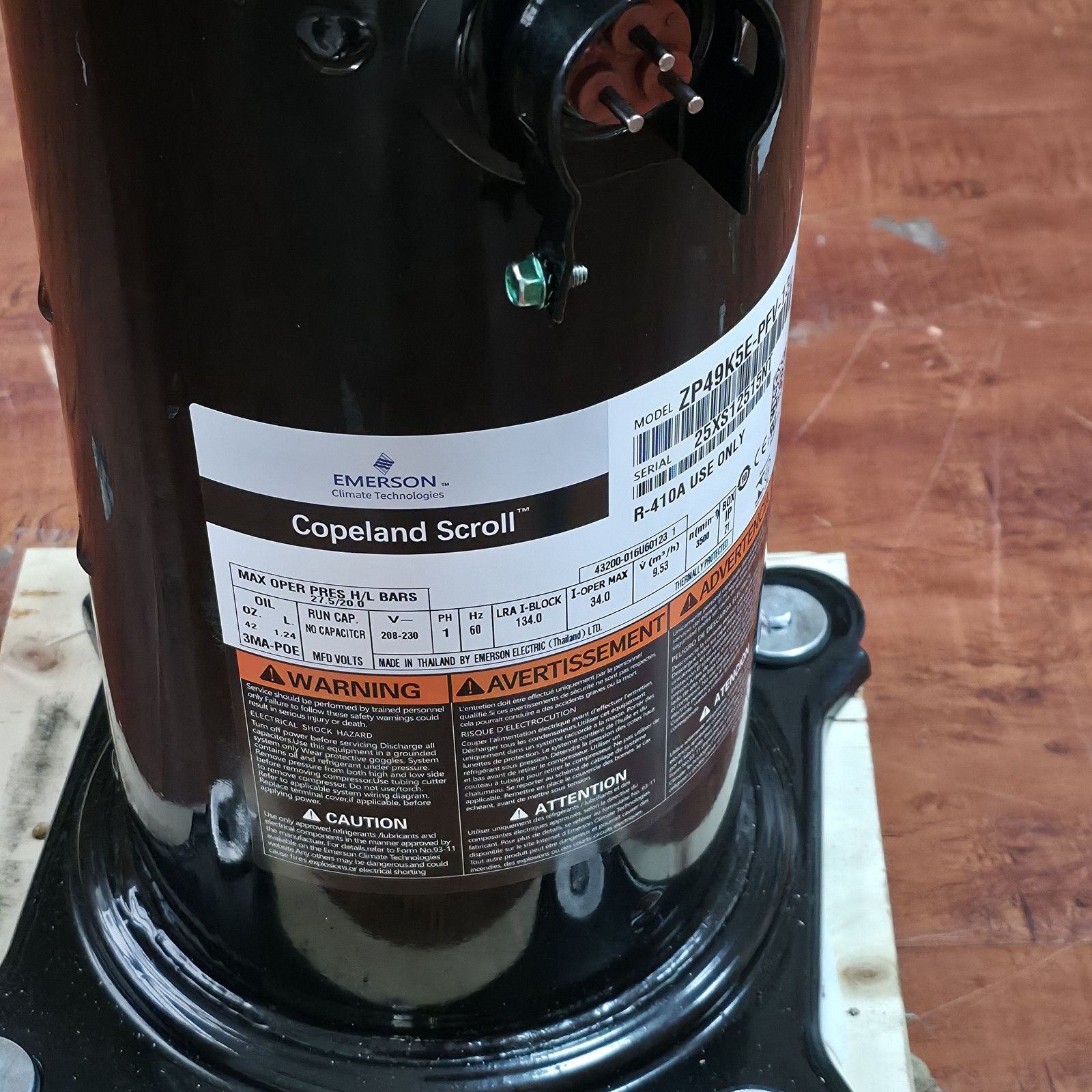 For Copeland ZP49K5E-PFV-130 AC Scroll Compressor 4-Ton 208/230V 1-Phase R410A