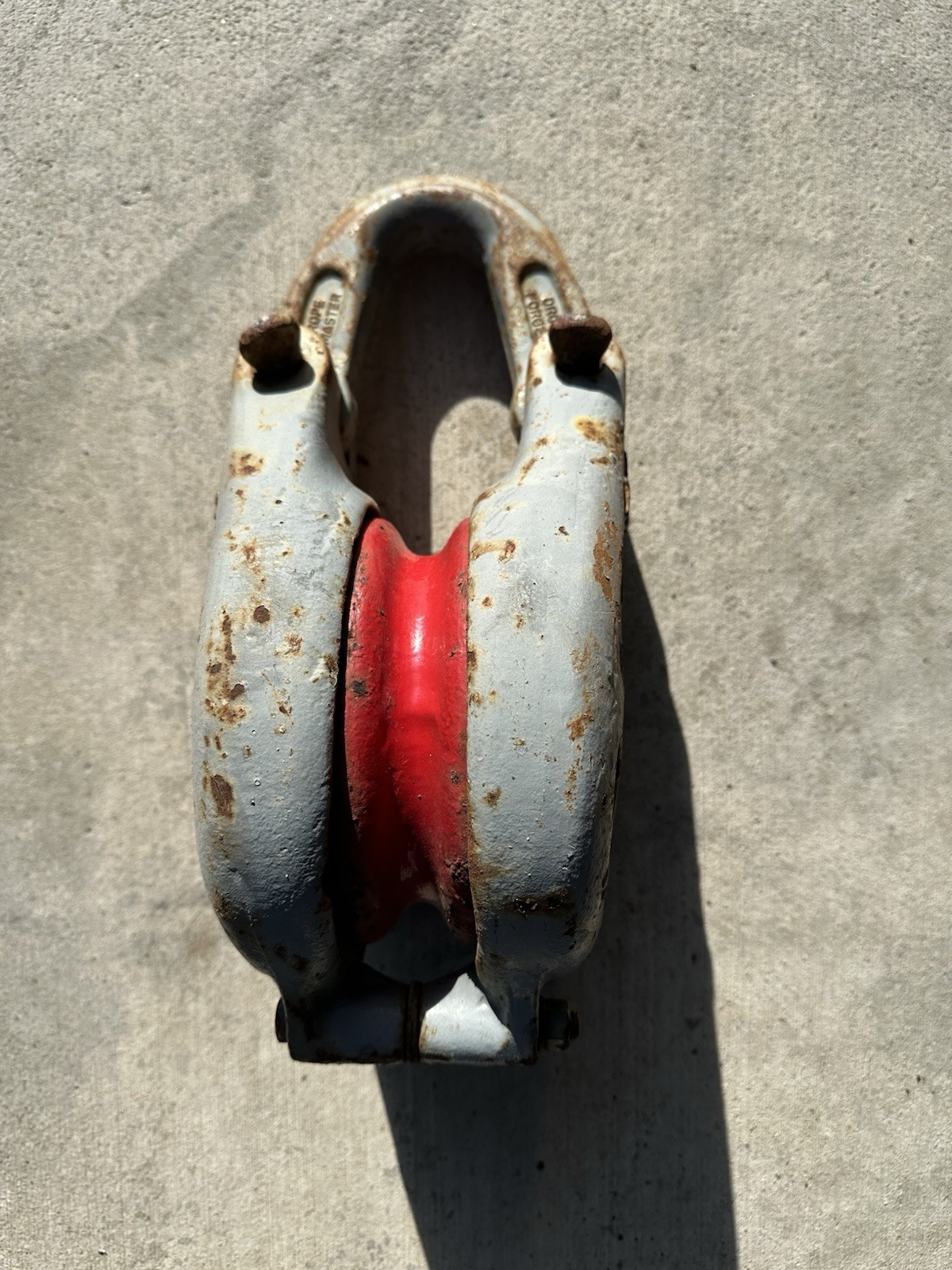 Vintage rare Rope Master 6W Industrial Mine Lifting Pulley Block Gray/Red Sheave