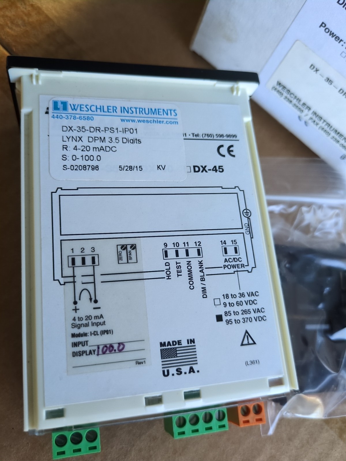 WESCHLER DX-35-DR-PS1-IP01 PANEL METER DX35DRPS1IP01 TEXMATE DX35 NEW