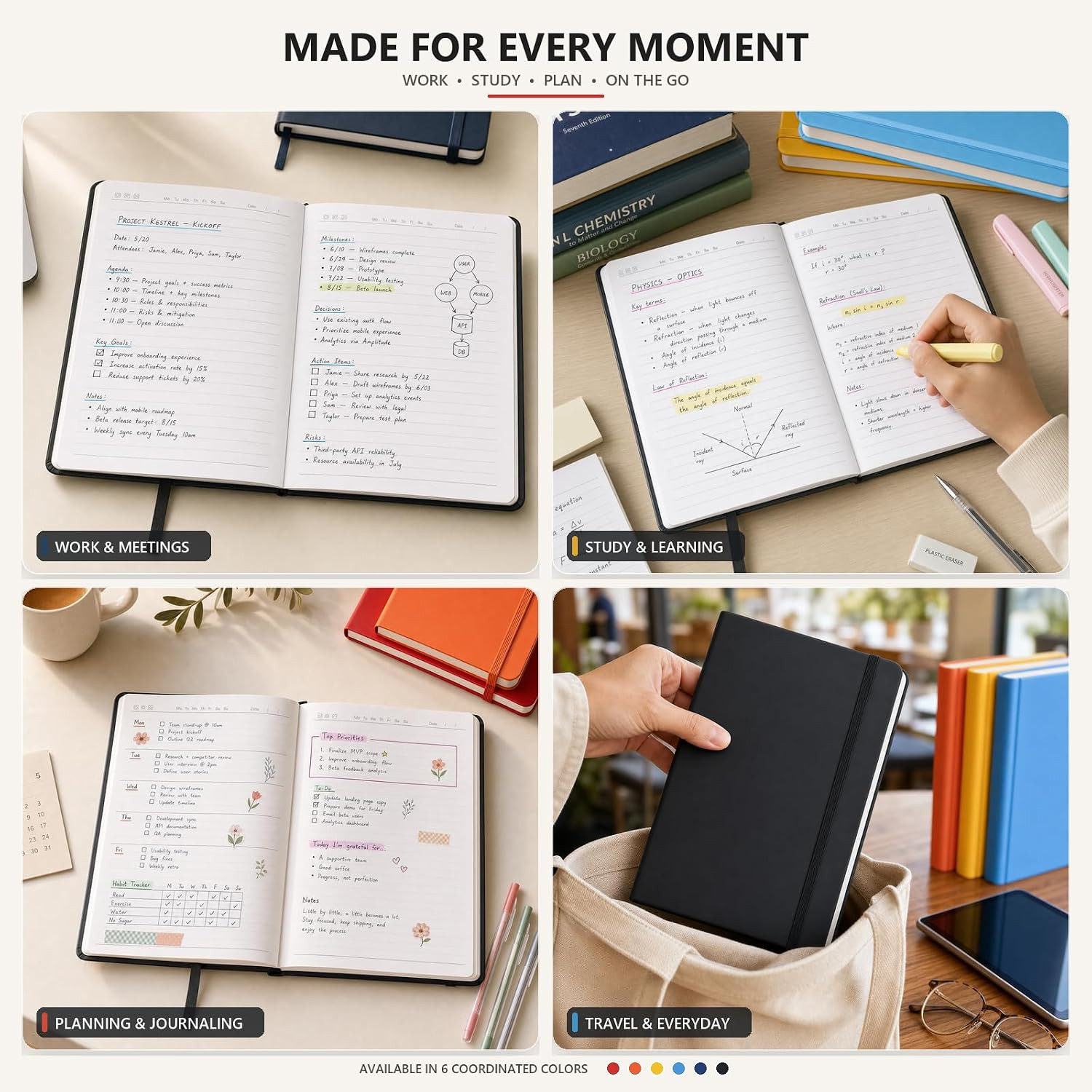Hardcover Journal Notebook A5 Lined for Writing 200 Pages Classic Ruled Set