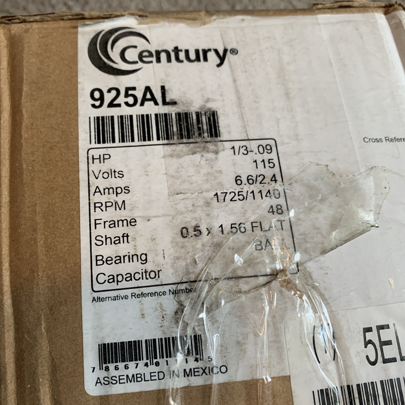 Century 925AL 1/3-1/11 hp, 1725/1140 RPM, 115 volts, 48 Frame, ODP, Ball B…