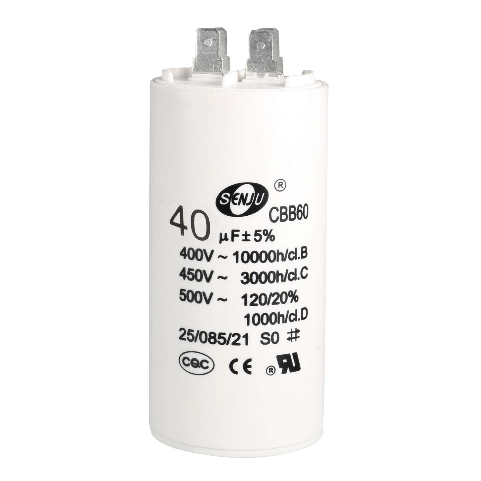 CBB60 Run Capacitor 40uF 450V AC Double Insert 50/60Hz Cylinder 94x45mm White
