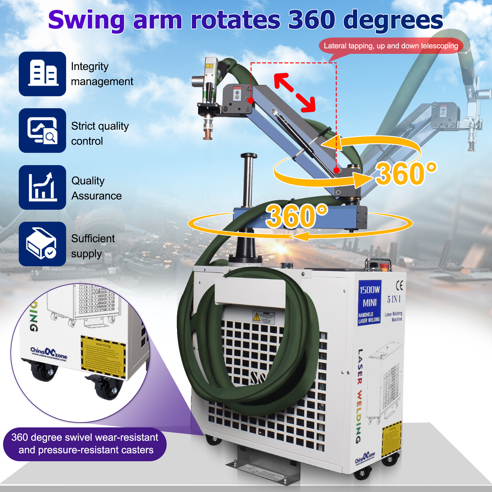 5-in-1 1500w Handheld Metal Laser Welding Machine Battery Welder Laser Cleaner