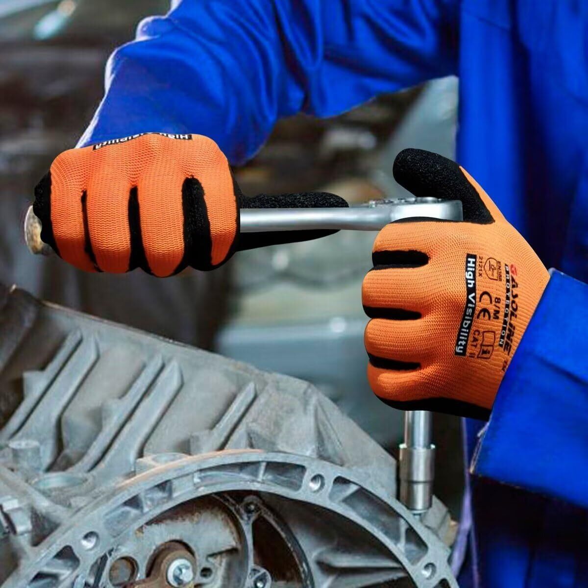 Gasoline 13 Gauge Polyester Latex Crinkle Palm Dipped Gloves /Men Women/ 12Pairs