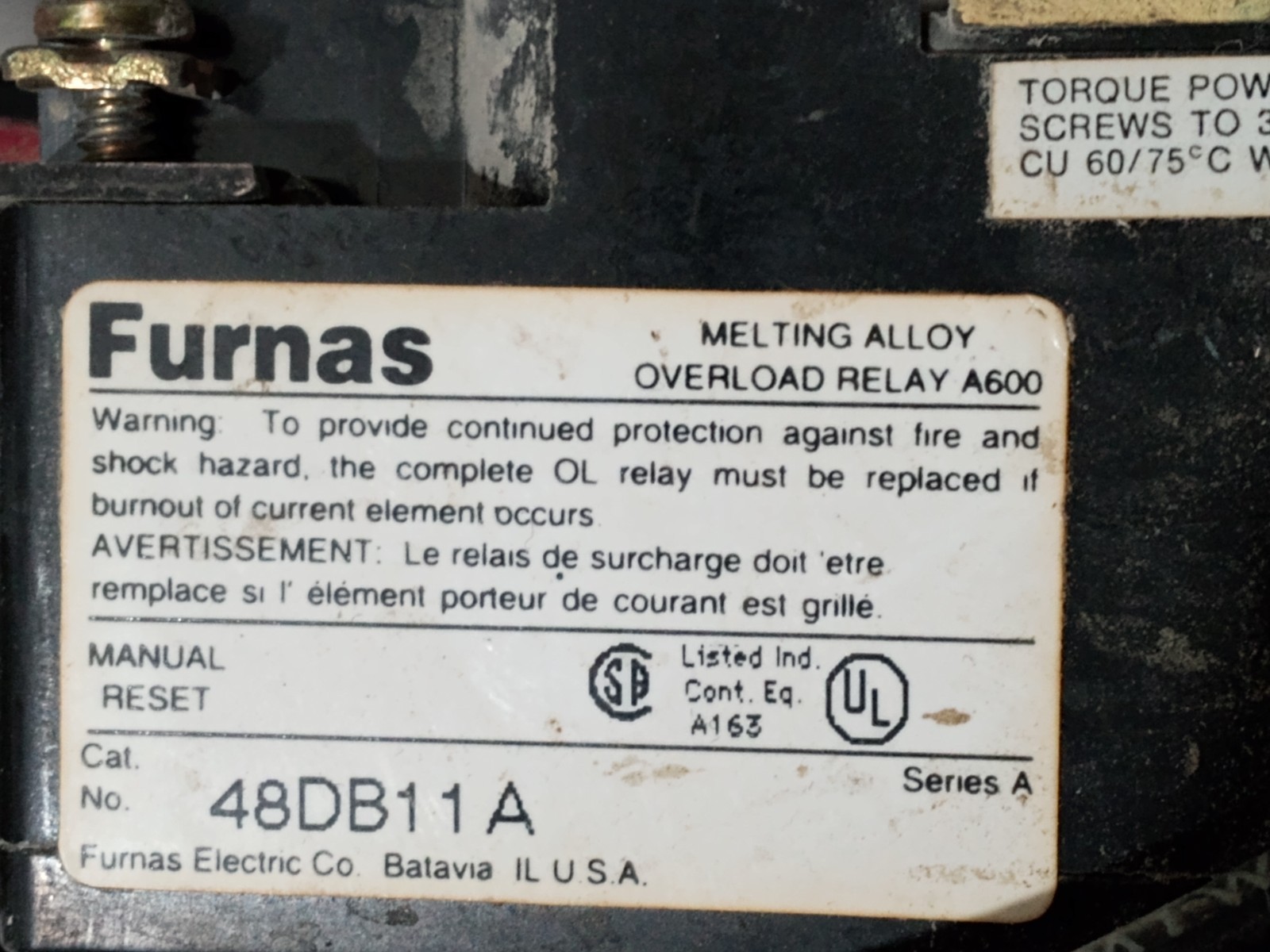 Furnas Size 1-3/4 Motor Starter 460/575V 15HP & 48DB11A Thermal Overload Relays