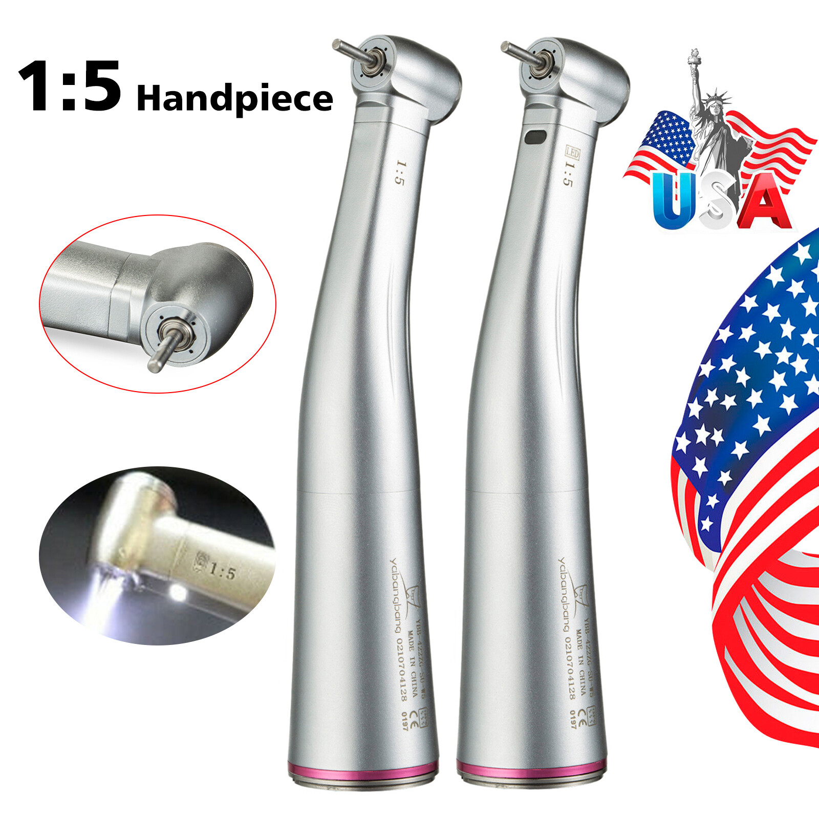 Yabangbang Dental High Speed Handpiece /1:5 Increasing Electric Contra Angle USA