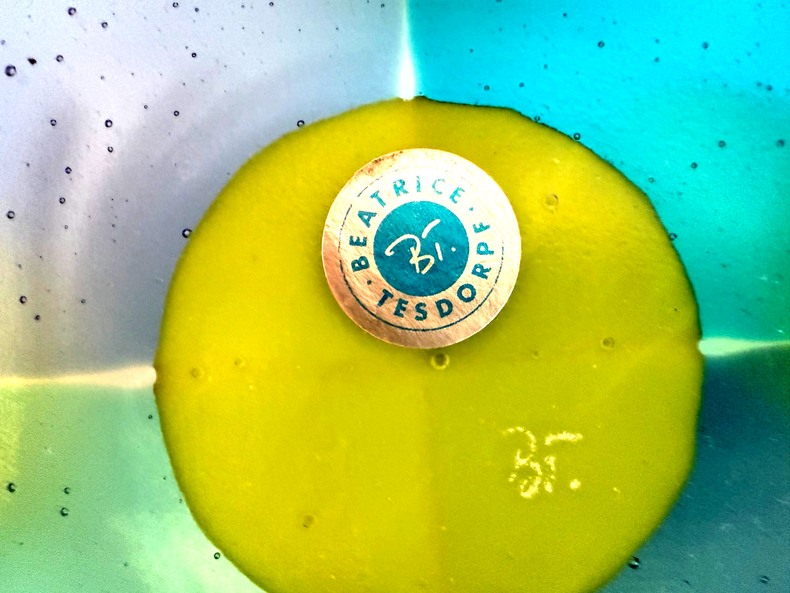 Beatrice Tesdorpf Fused Art Glass Mini Plater Green Turquoise Chartreuse Blu 6×6