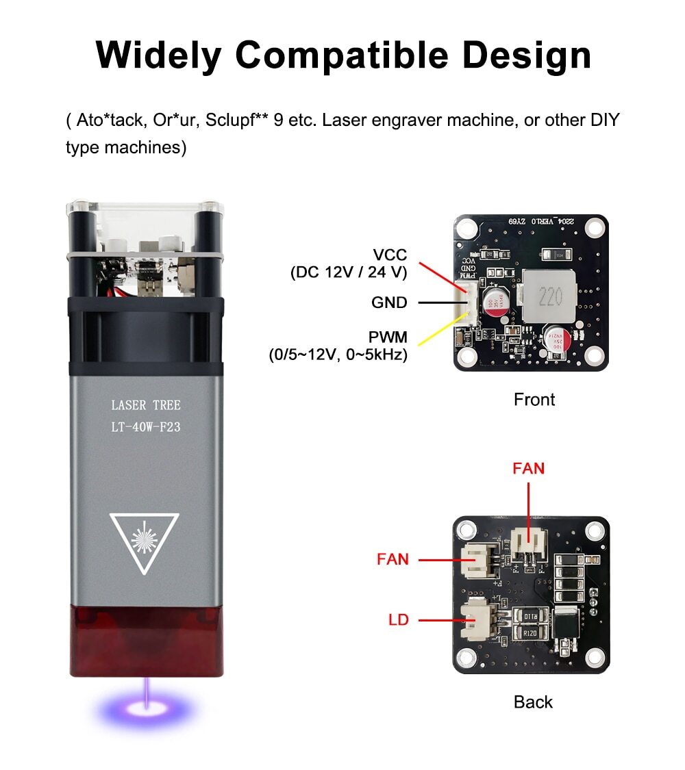 4W 5W 20W 30W 40W 60W Optical Power Laser Module for Laser Engraver Cutting DIY