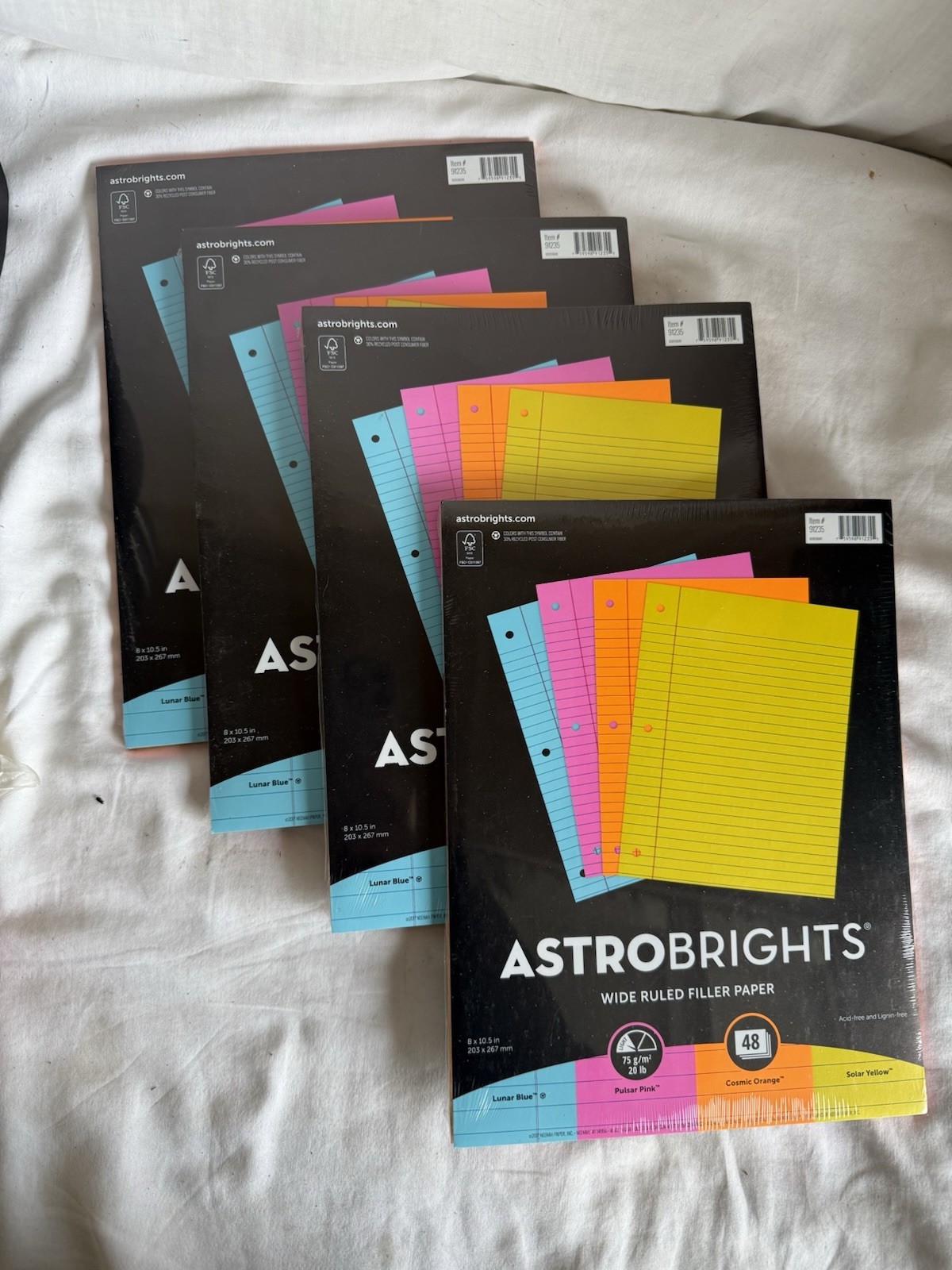 Lot of 4 Astrobrights 91235 Neon Color Paper 192 Sheets Yellow Orange Blue Pink