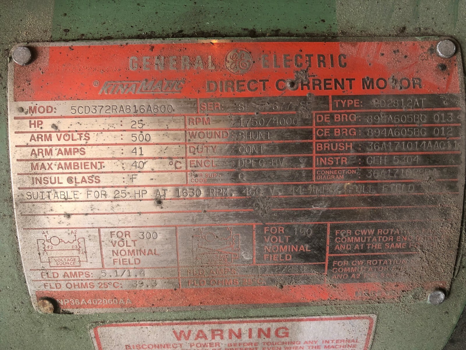 GE Kinamatic DC Motor, 25 HP / 1630 RPM!