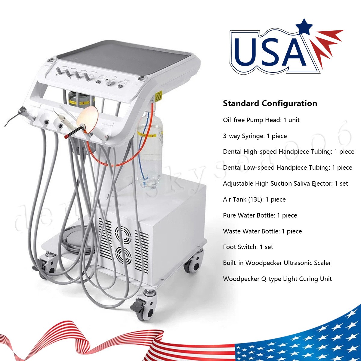 Dental mobile Delivery Unit Treatment Cart with Compressor scaler Curing Light