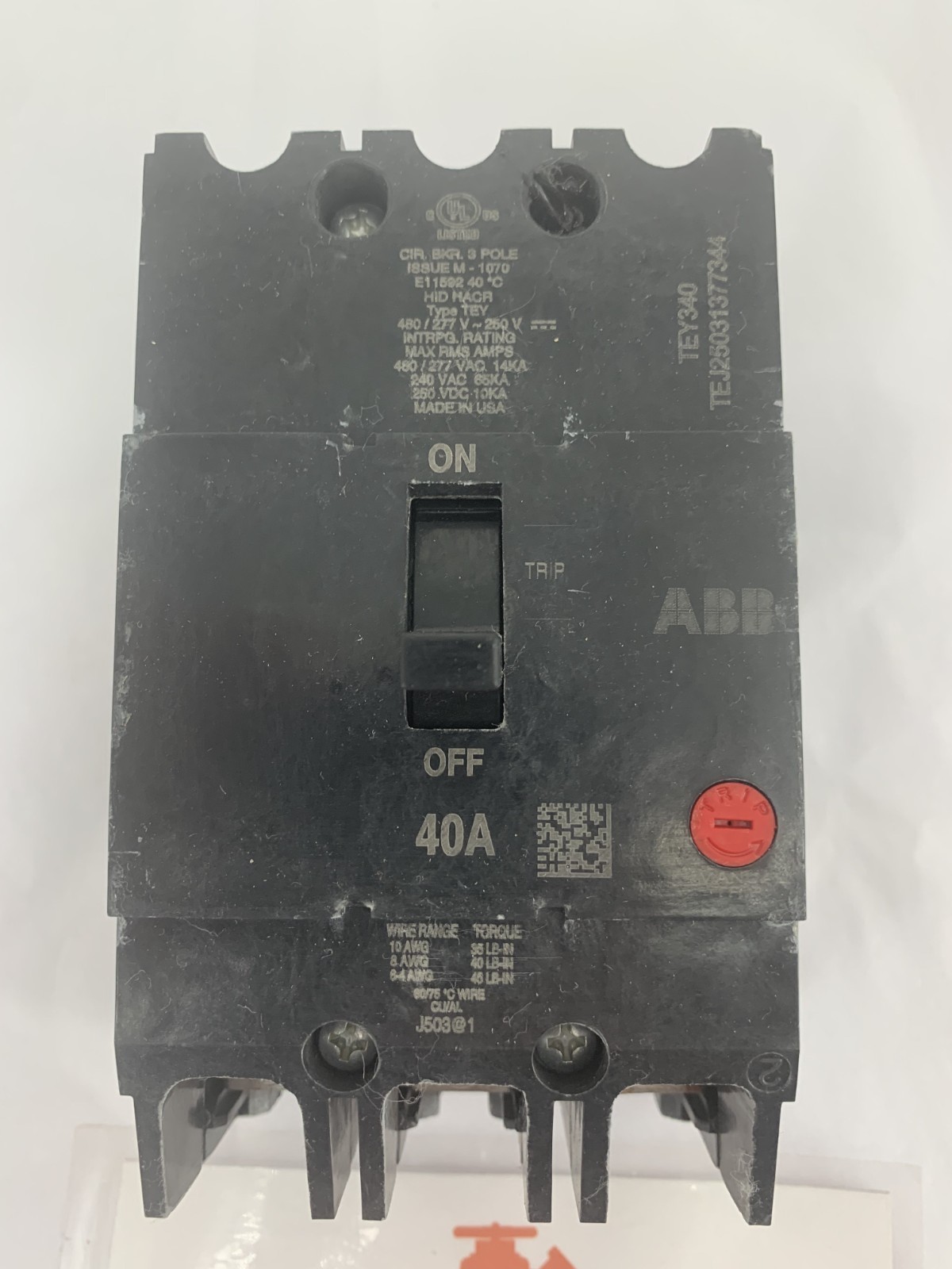 General Electric TEY340 40A 3P 480Y/277VAC Bolt-On Molded Case Circuit Breaker