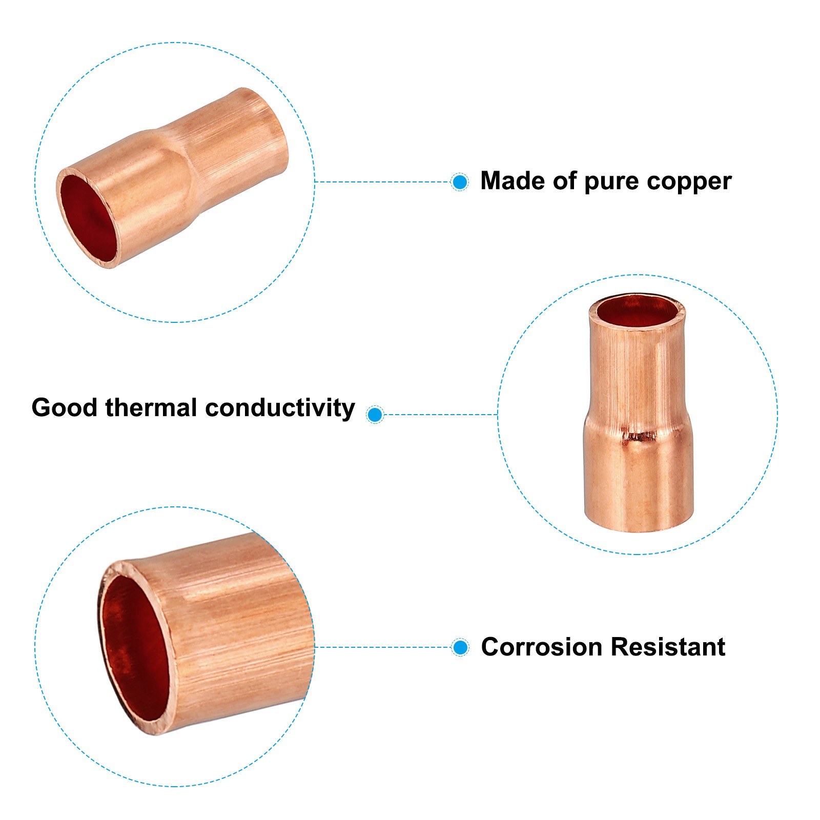 10PCS 1/2″ to 3/8″ ID Copper Reducer 99.9% Pure Copper Coupling Pressure Fitting