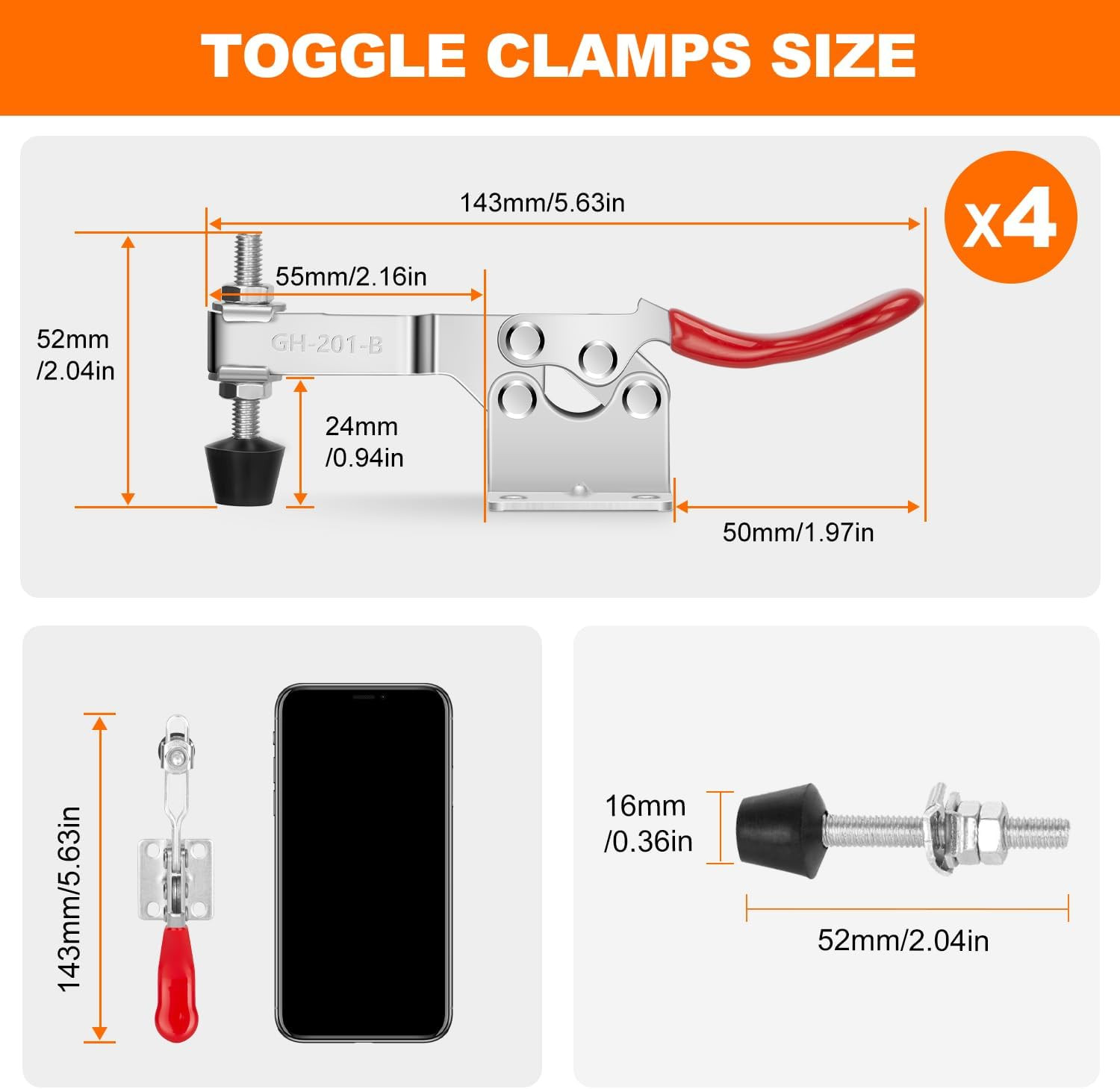 4 Pack Toggle Clamps, Hold down Clamp 220Lbs Holding Capacity Quick Release Hori
