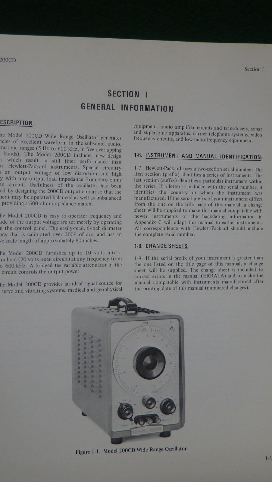 HP 200CD Wide Range Oscillator Operating and Service Manual