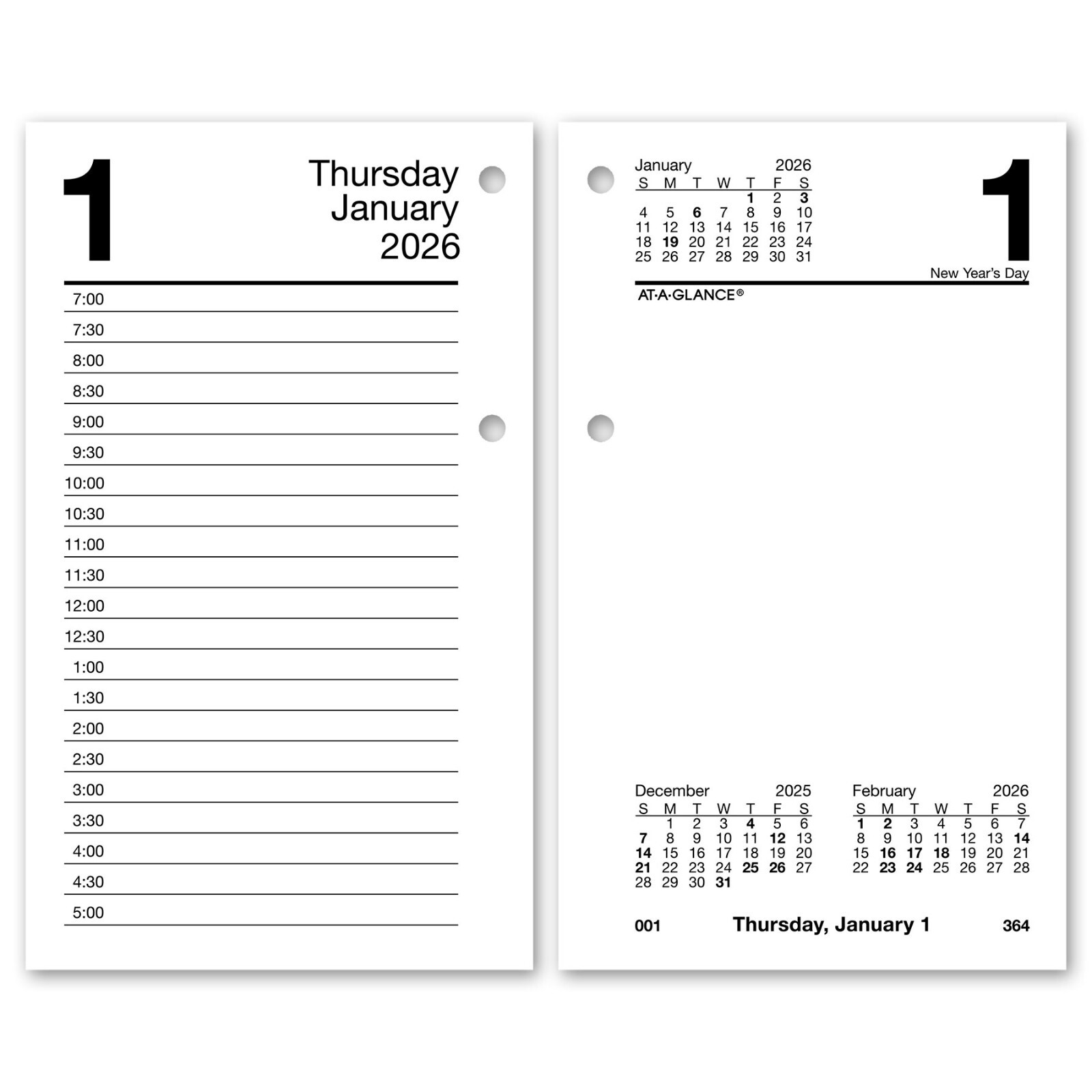 2026 At-A-Glance E717-50 Daily Calendar Refill, 17-Style, 3-1/2 x 6″