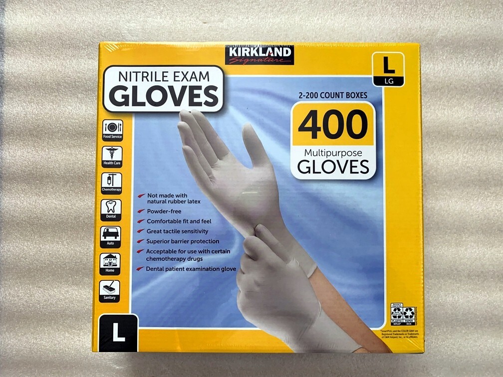 Kirkland Signature Nitrile Exam Gloves – 400 PCS -Size: Large