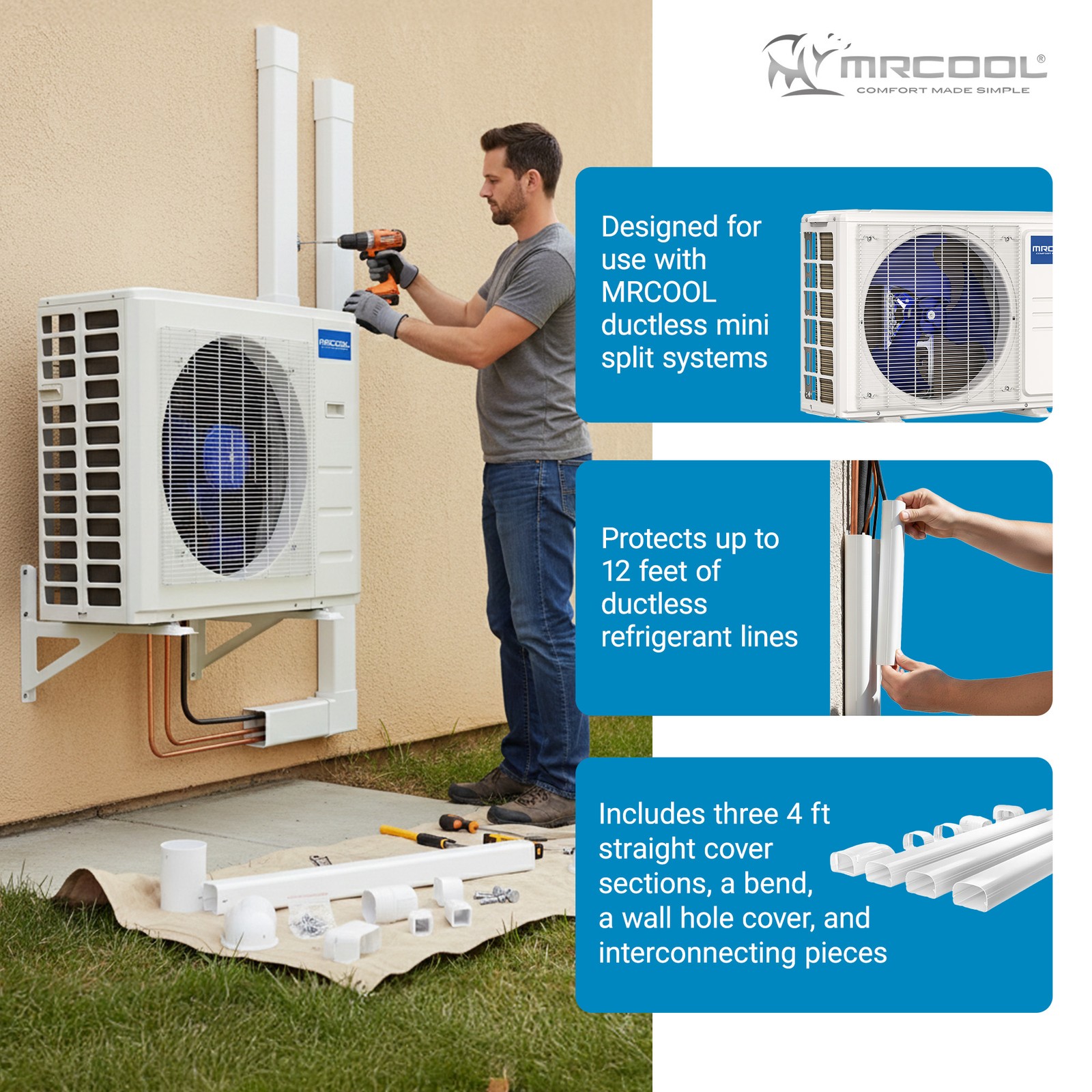 MrCool LineGuard 4.5″ Line Set Cover Kit, Durable HVAC Line Protection, 12 Ft