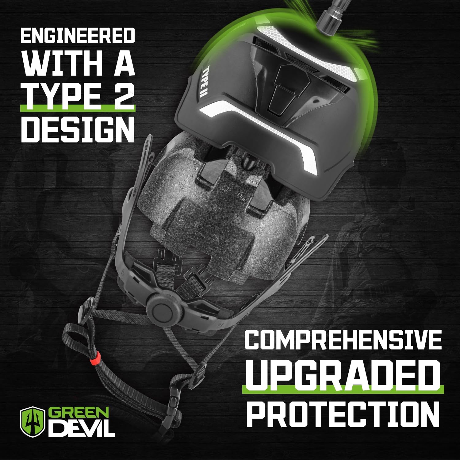 Type 2 Hard Hat Vented Construction Safety Helmet Green Devil with Chin Strap