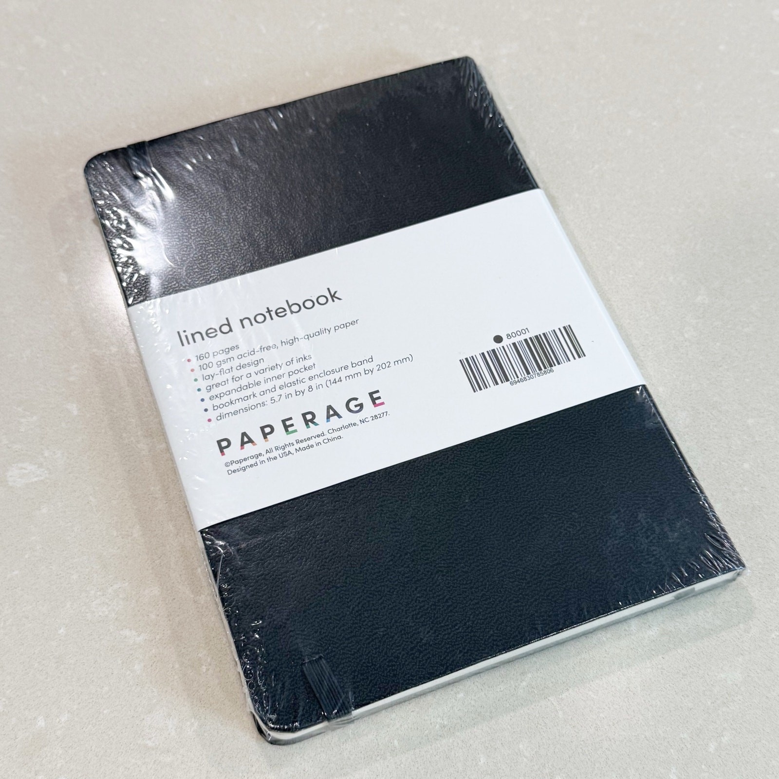 NEW PAPERAGE Lined Journal Notebook Black 160 Pages Medium Sealed 5.7” x 8”