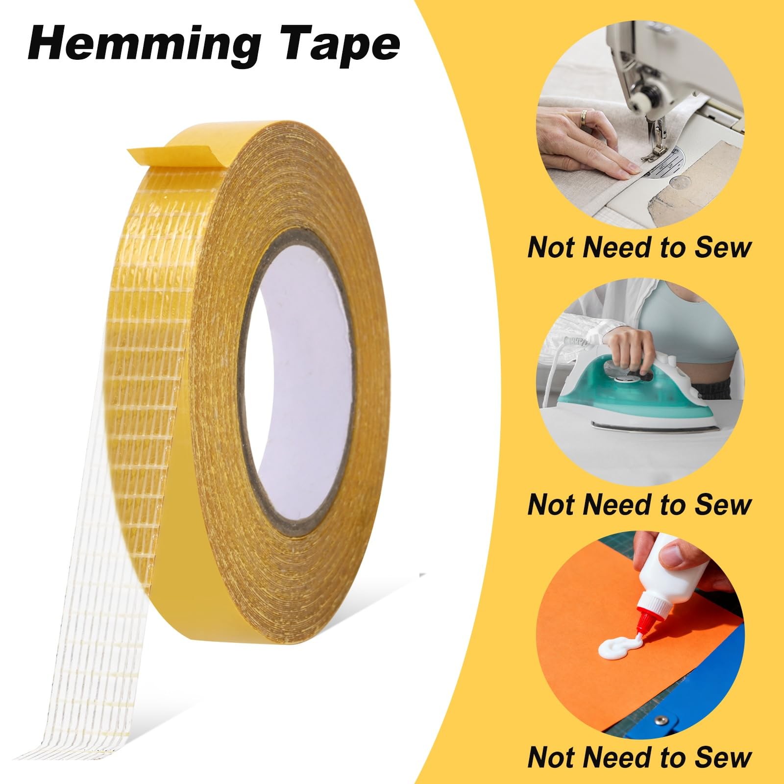4 Pack， 0.5 in x 33FT/10m，Double Sided Fabric Tape Heavy Duty for Hem，Fashion…