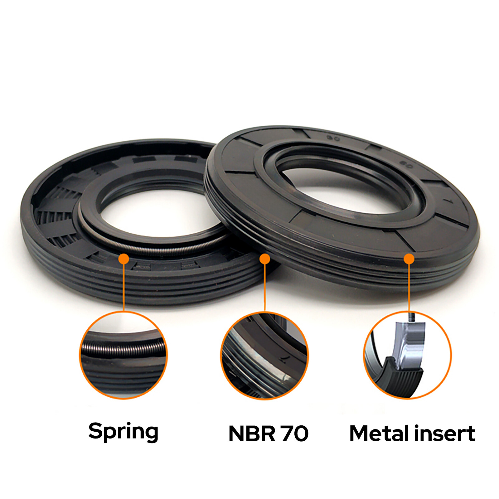 Metric NBR Oil Shaft Seal Dust Grease Seal TC Double Lip w/ Spring ID 45-60mm