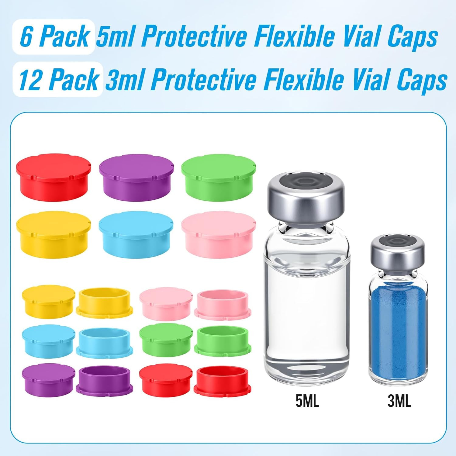 18 Pack Glass Vial Protective Vial Caps 3Ml & 5-100Ml Reusable Peptide Vials Cov