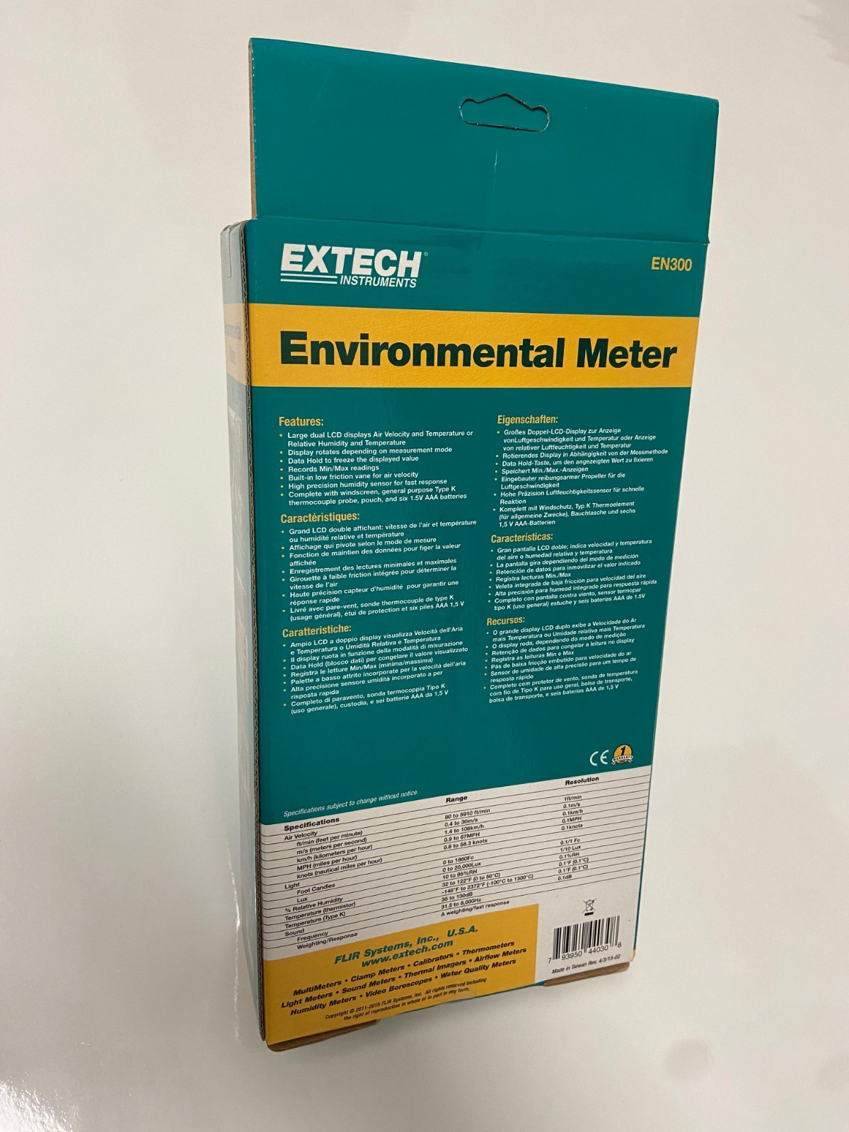 EXTECH EN300 Temp/Humdty Mtr,10 to 95 per Rel Hum Rng 15E591