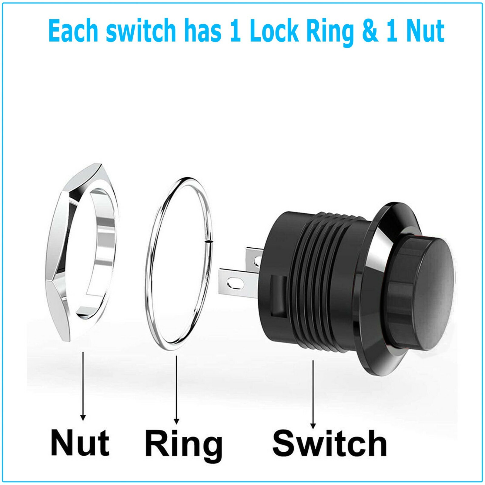 10 PCS 16mm Push Button Switch Non-Lock Momentary Open Round 2 Pins Metal