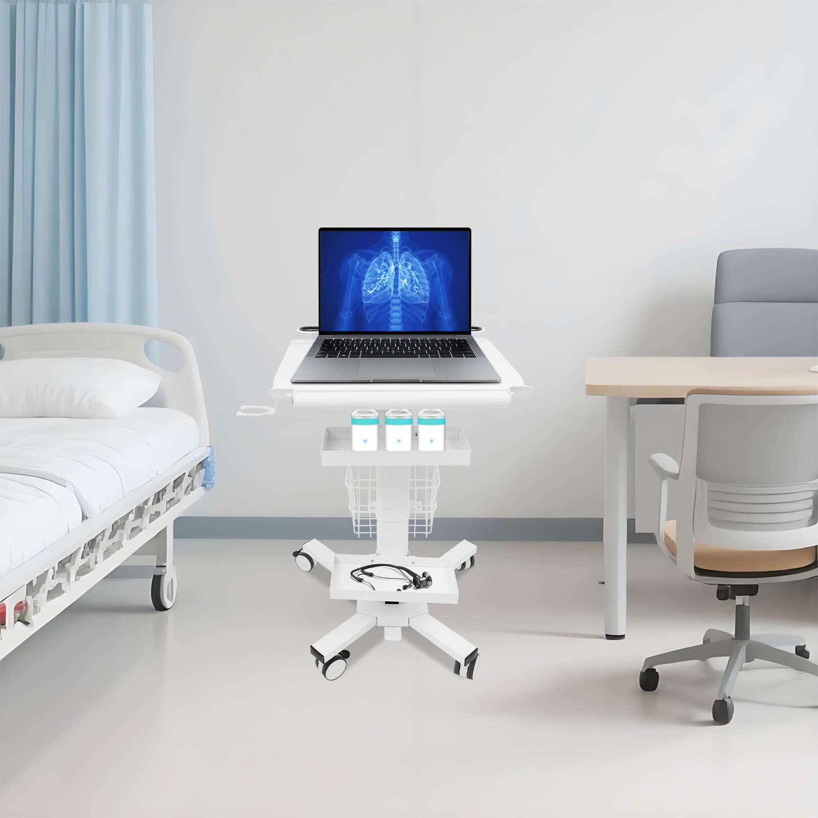 Medical Laptop Workstation Cart With Scanner Holder Storage For Hospital Clinic