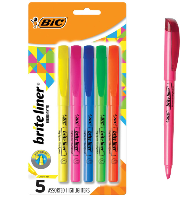 BIC Brite Liner Highlighters, Chisel Tip, School Supplies for Students and Teach