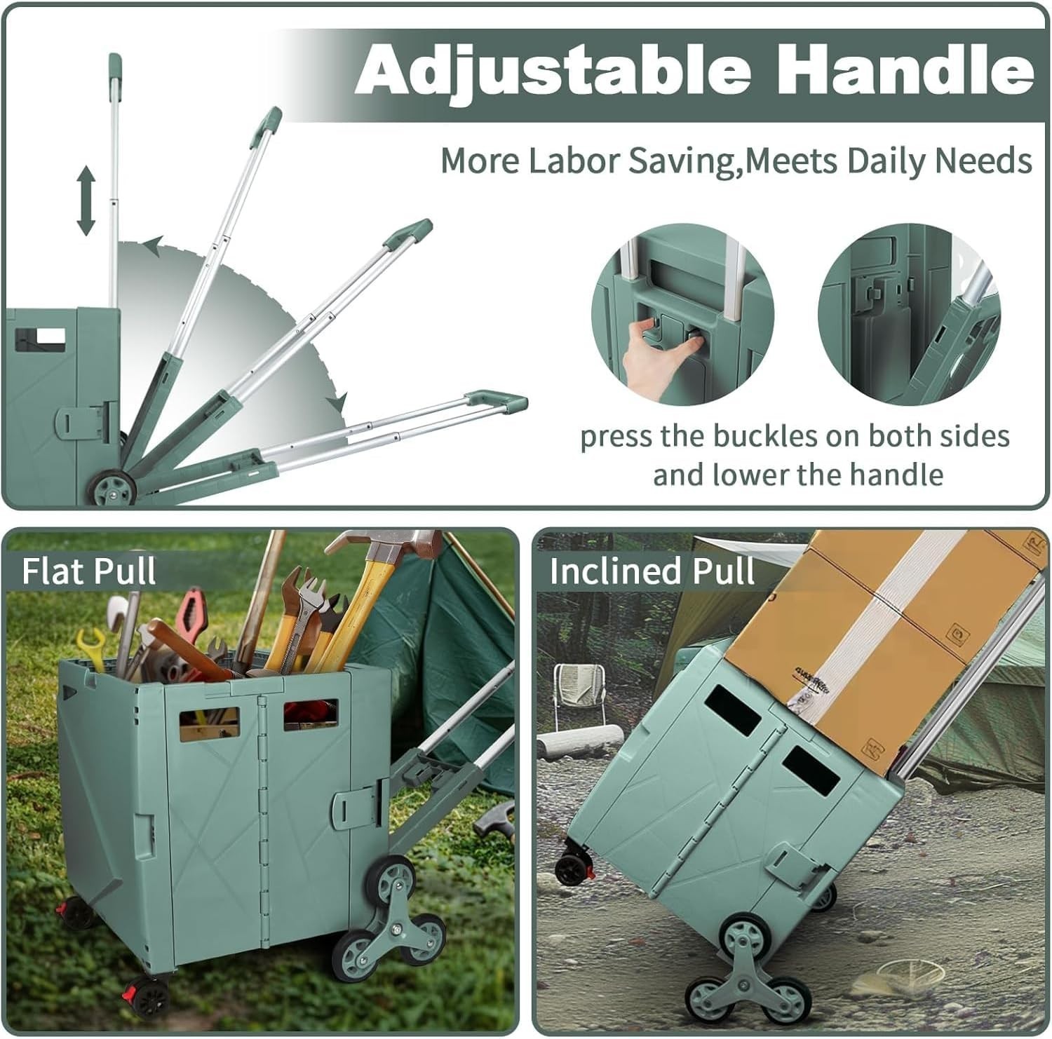 Heavy-Duty Multi-Functional Rolling Cart with Adjustable Handle for Everyday Use