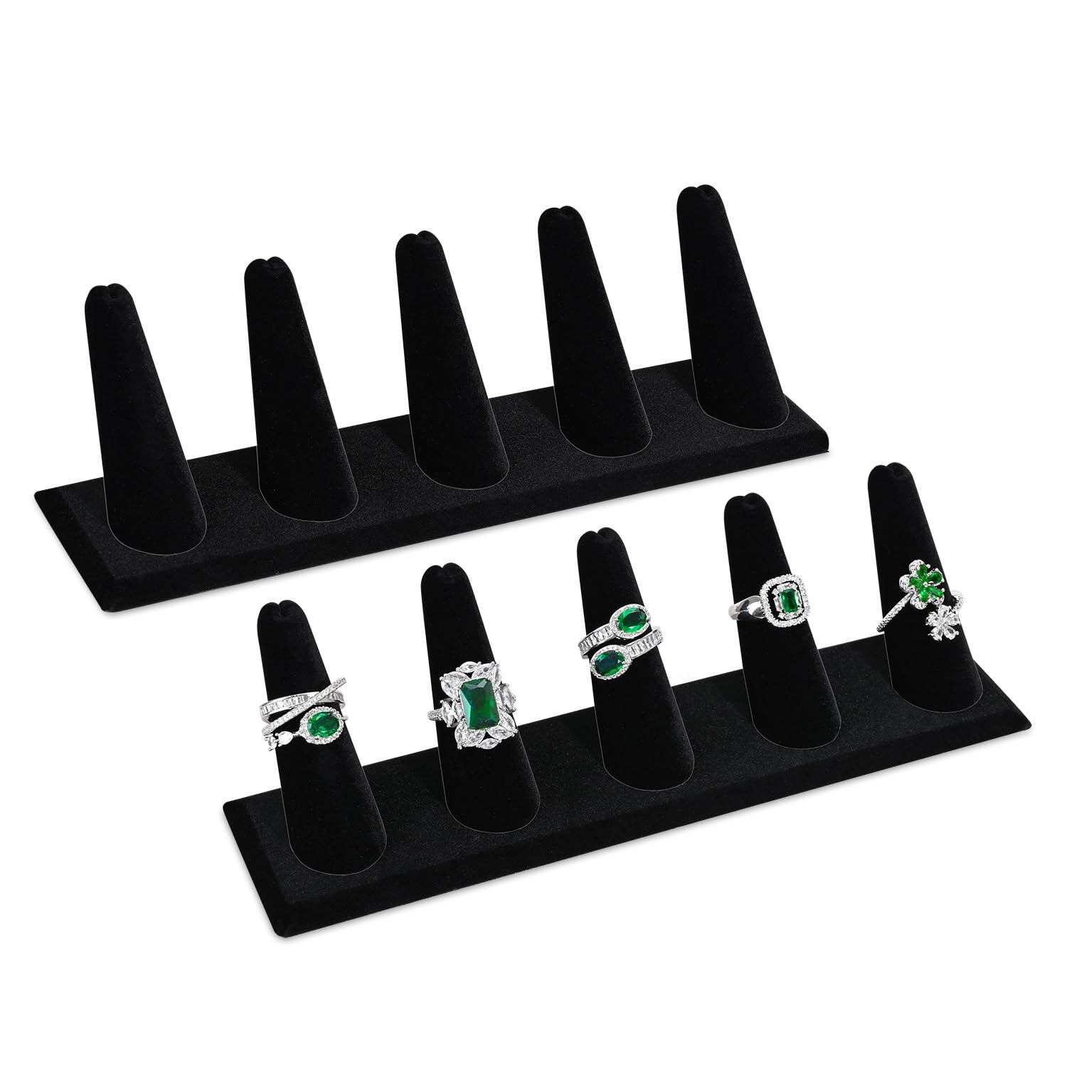 MOOCA 2 Pcs Set Ring Organizer for 8″W x 2 1/8″D x 2 1/2″H, 1) Black Velvet