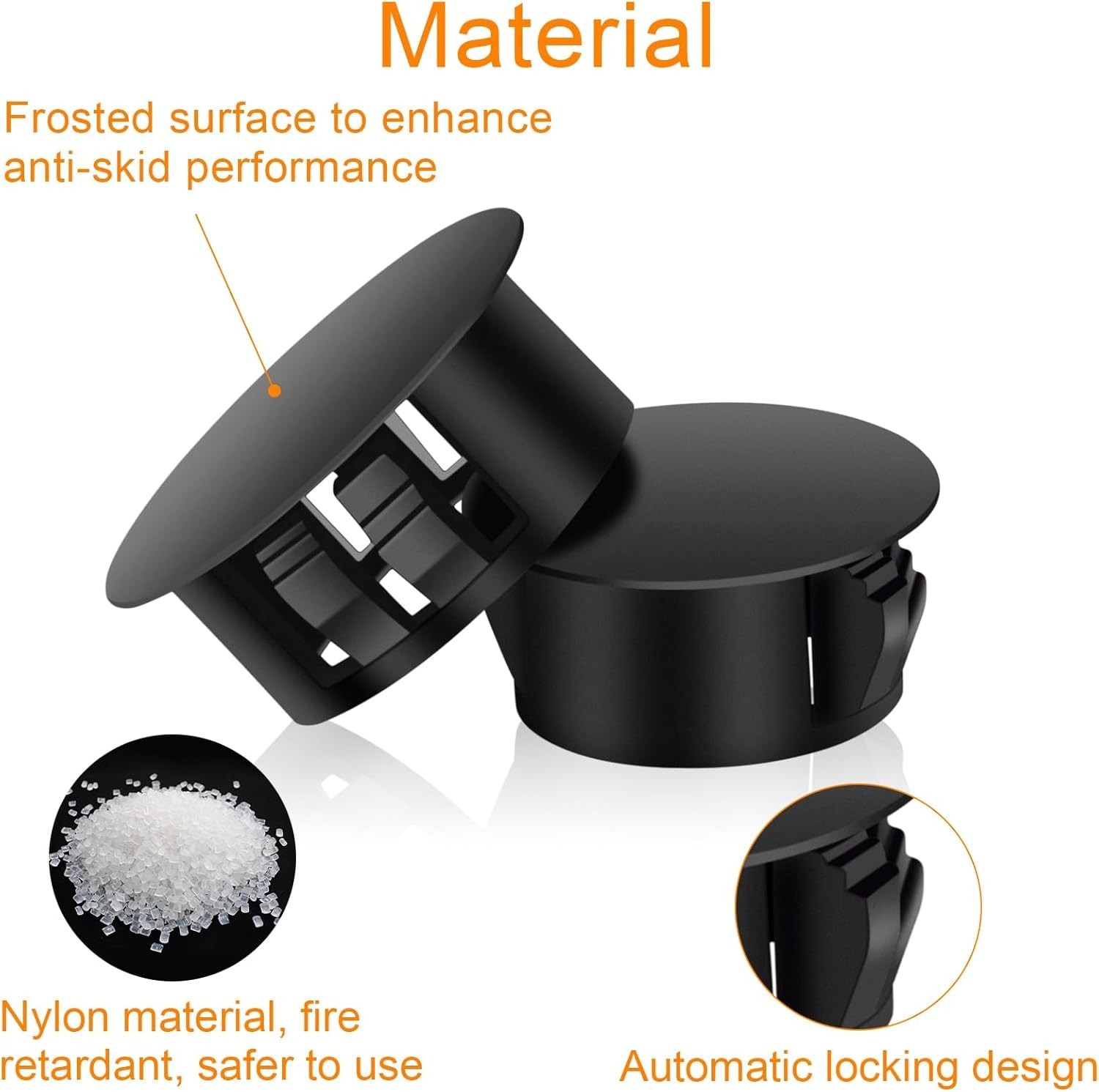 200Pcs 9 Sizes Nylon Plastic Hole Plugs Black Round Hole, Flush Type Panel