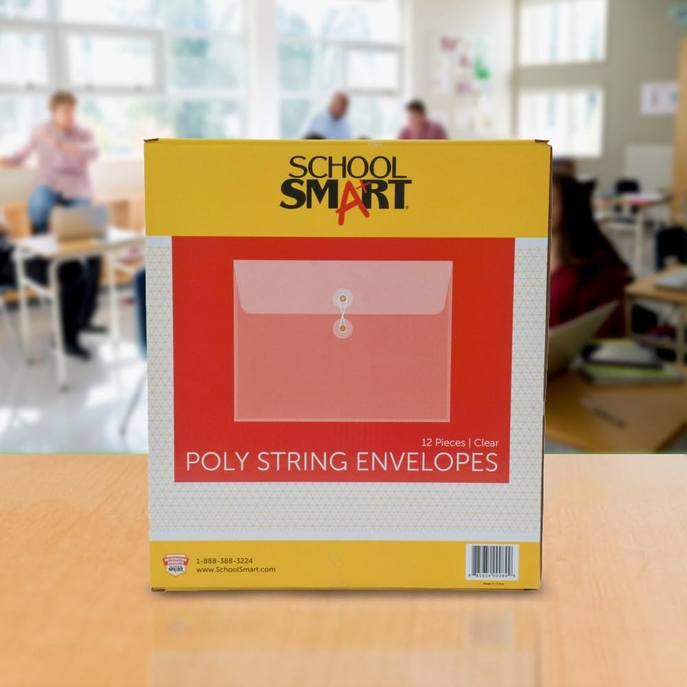 School Smart Expanding Poly String Envelopes, Letter 8 x 10 Inches, Clear