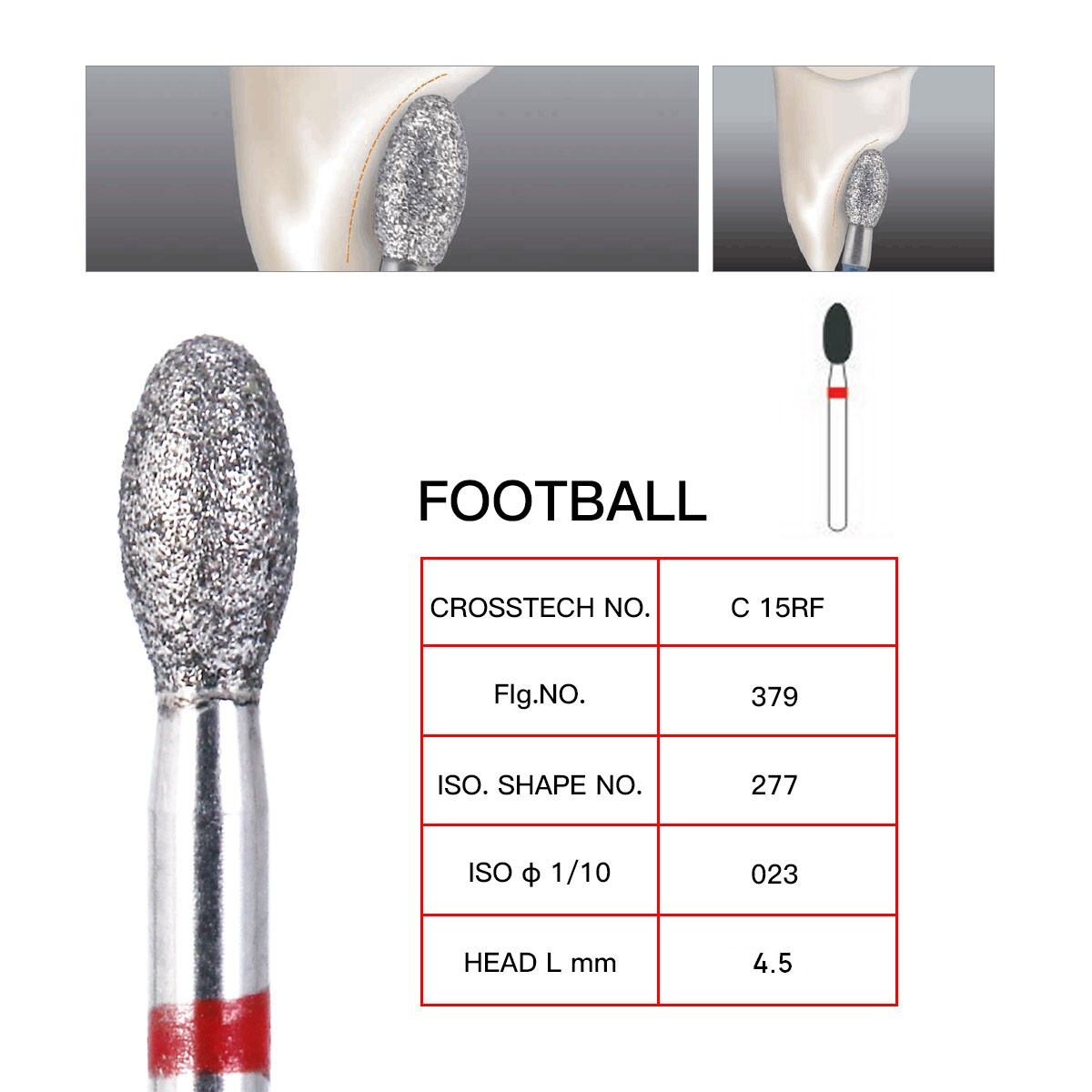 10Pcs Dental Diamond Burs FOOTBALL 379-023F FINE RED DEFEND Friction Grip AZDENT