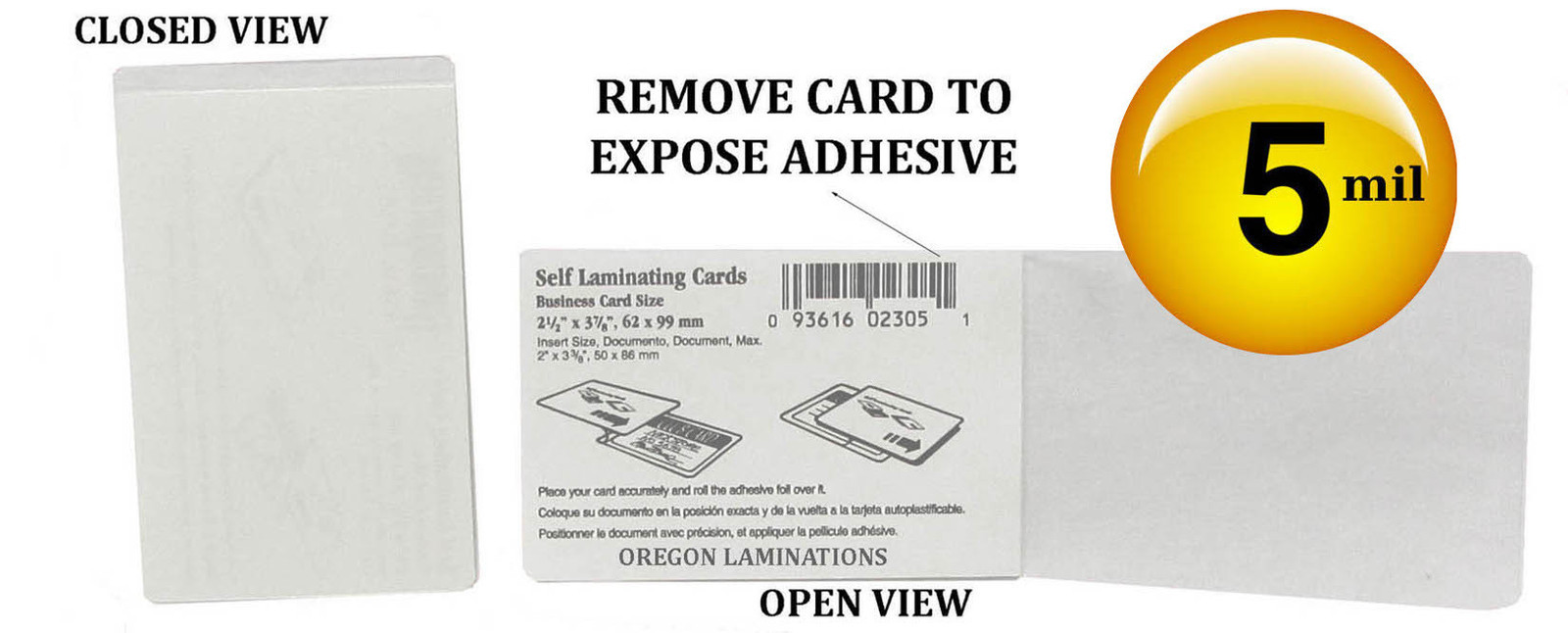Cold Self Stick Credit Card Laminating Pouches 2-1/8 x 3-5/8 [100/pack] 5 Mil