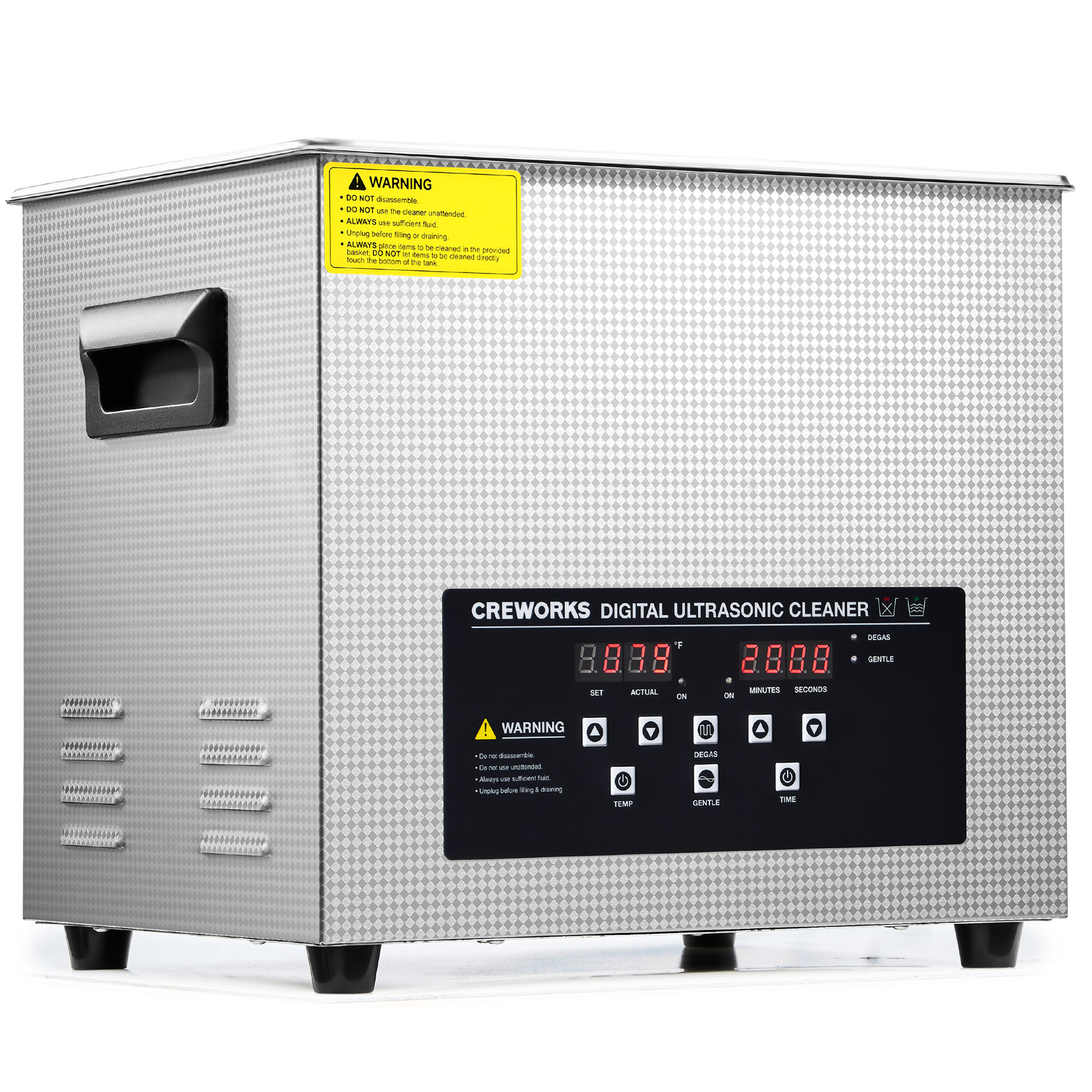 CREWORKS 10L Ultrasonic Cleaner with Control Panel 1-30 min. Timer & Degas Mode