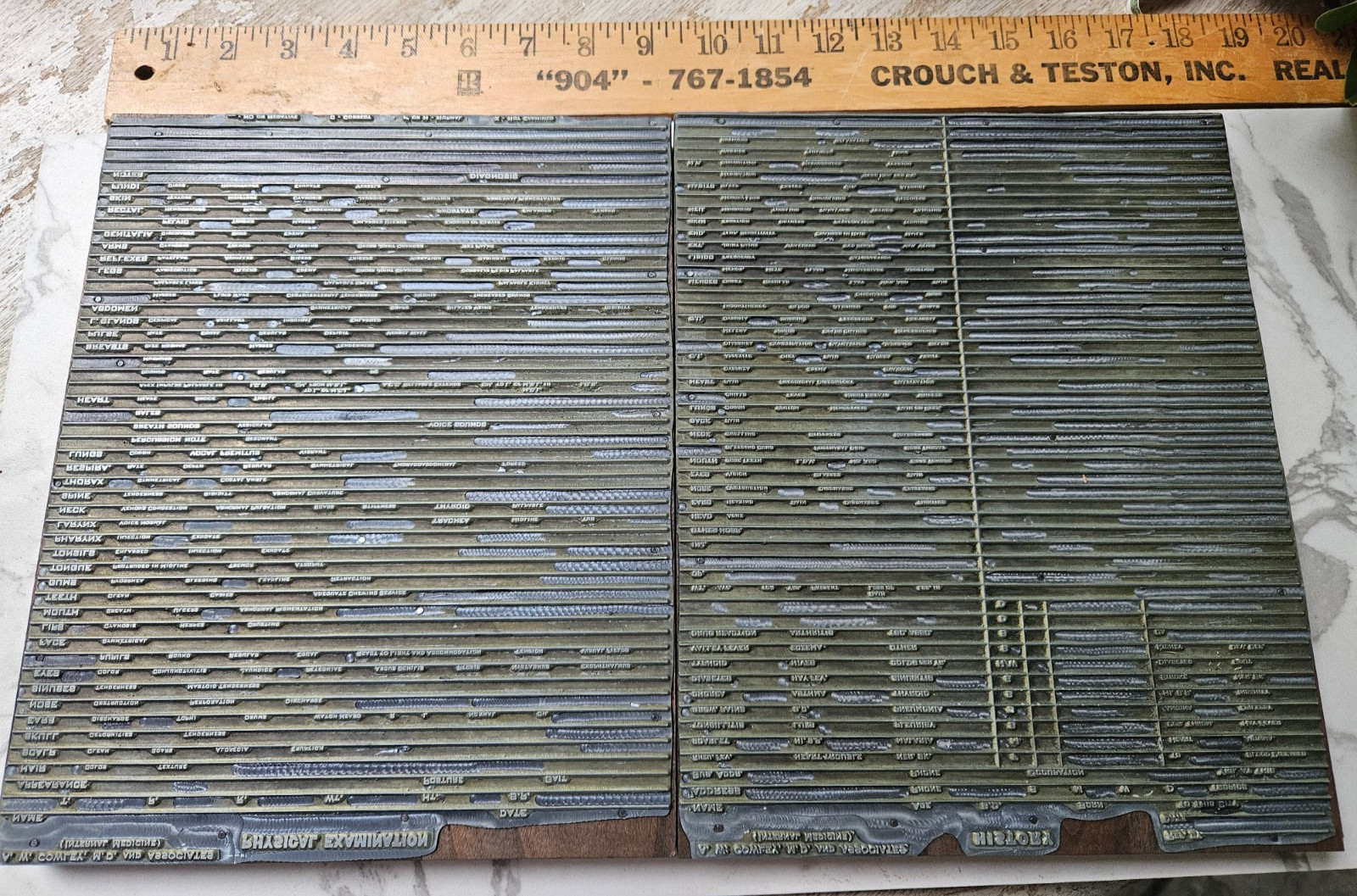 2 Vtg 10.5″ Dr AW Cowley MD Physical Exam Form & Medical History Printing Plates