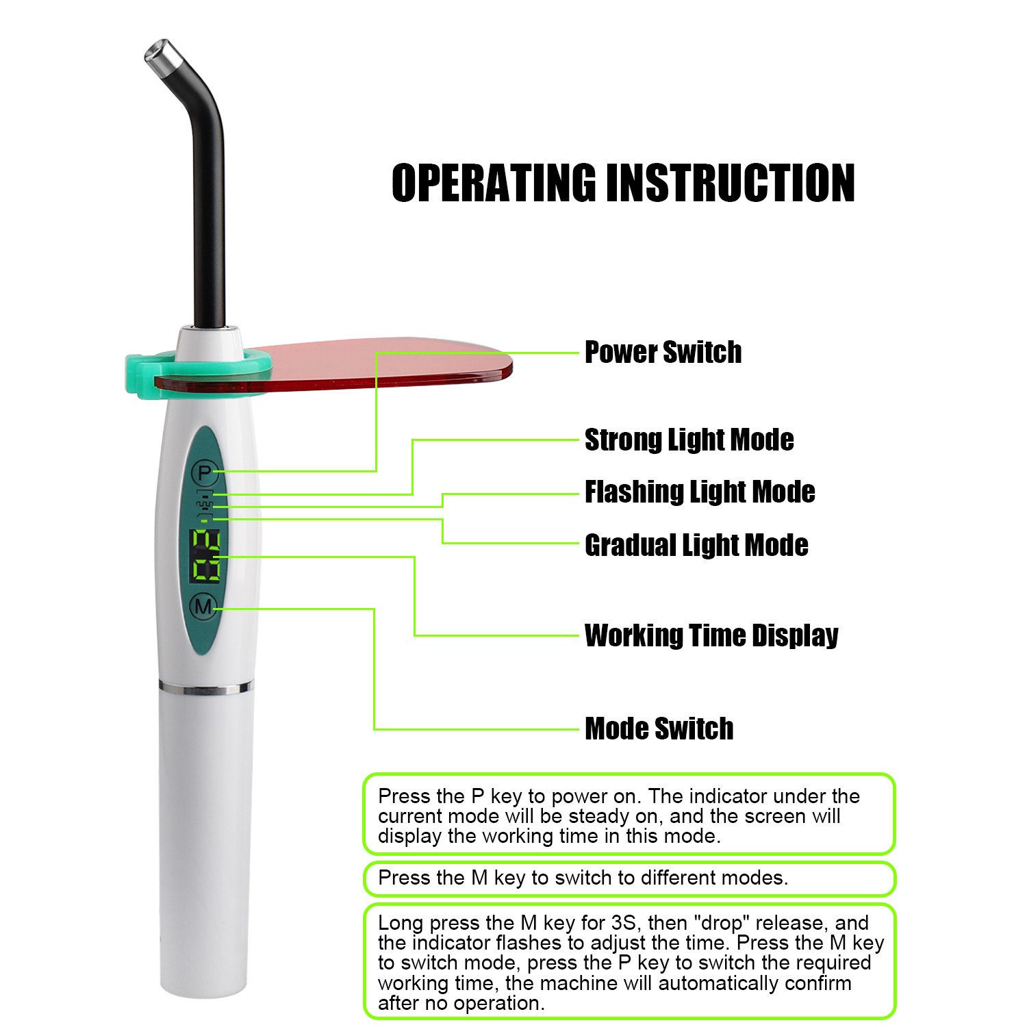 Dental Wireless Cordless LED Cure Curing Light Lamp 2000mw 5W Tool Resin Cure