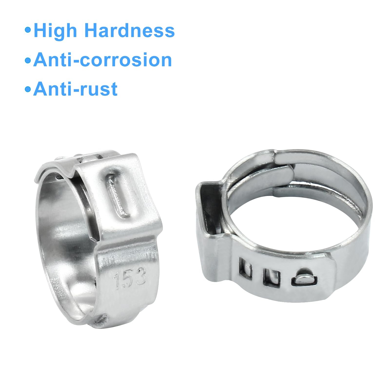 Litoexpe 50 Pcs Single Ear Hose Clamp 12.8-15.3mm 12.8mm-15.3mm, Silver