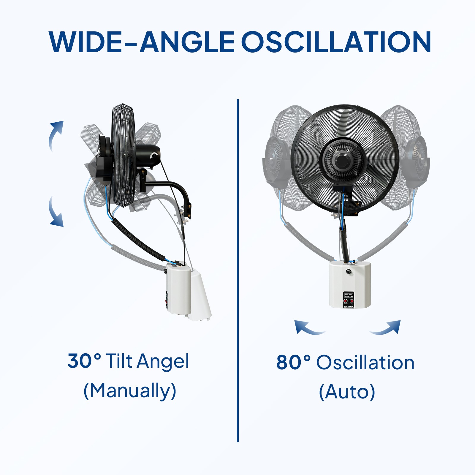 Outdoor Wall-Mount Misting Fan Oscillating Metal Fan 20» 4 Speeds w/Water Tank