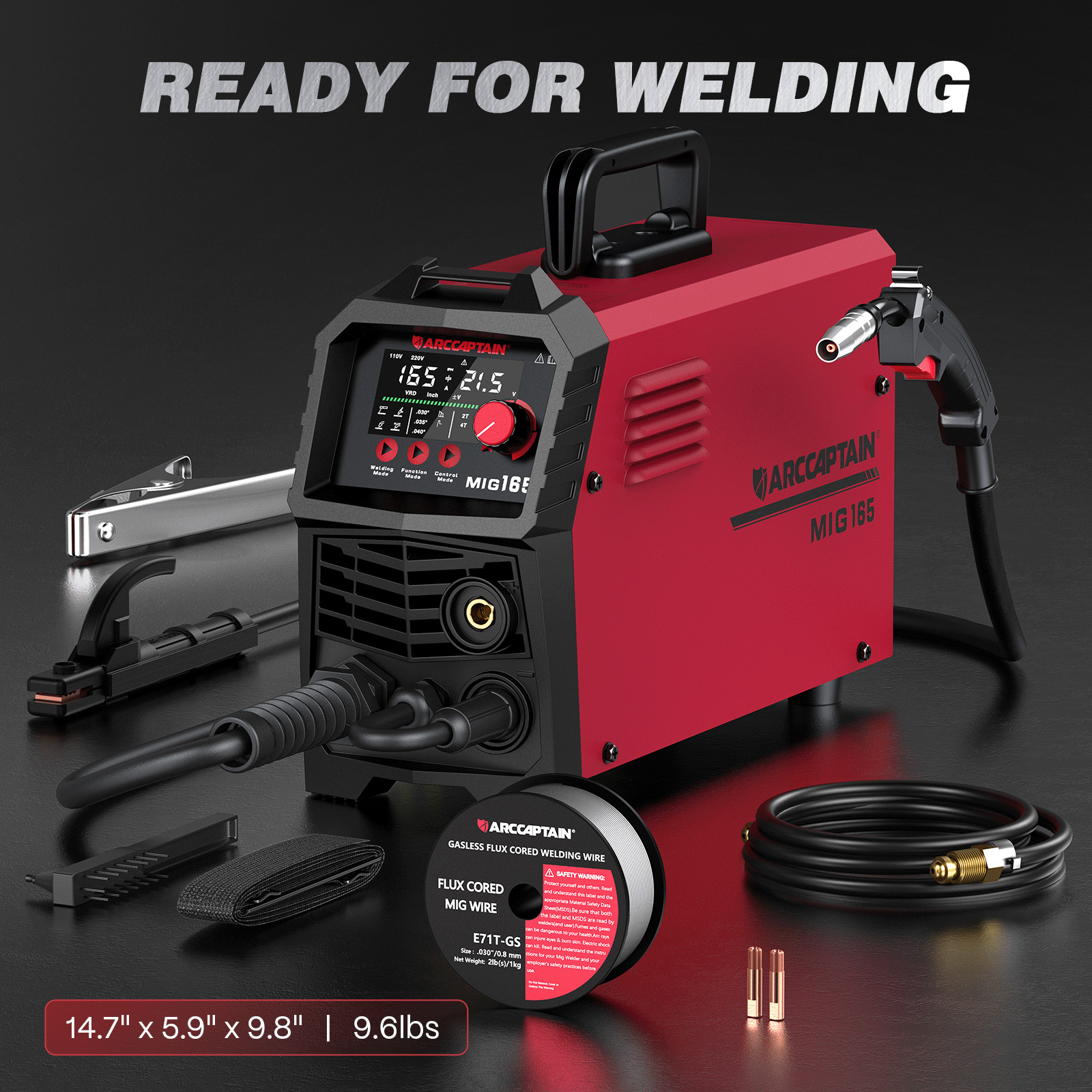 ARCCAPTAIN 165A MIG Welder 4 in 1 Large LED Display 110V/220V & Welding Helmet🔥