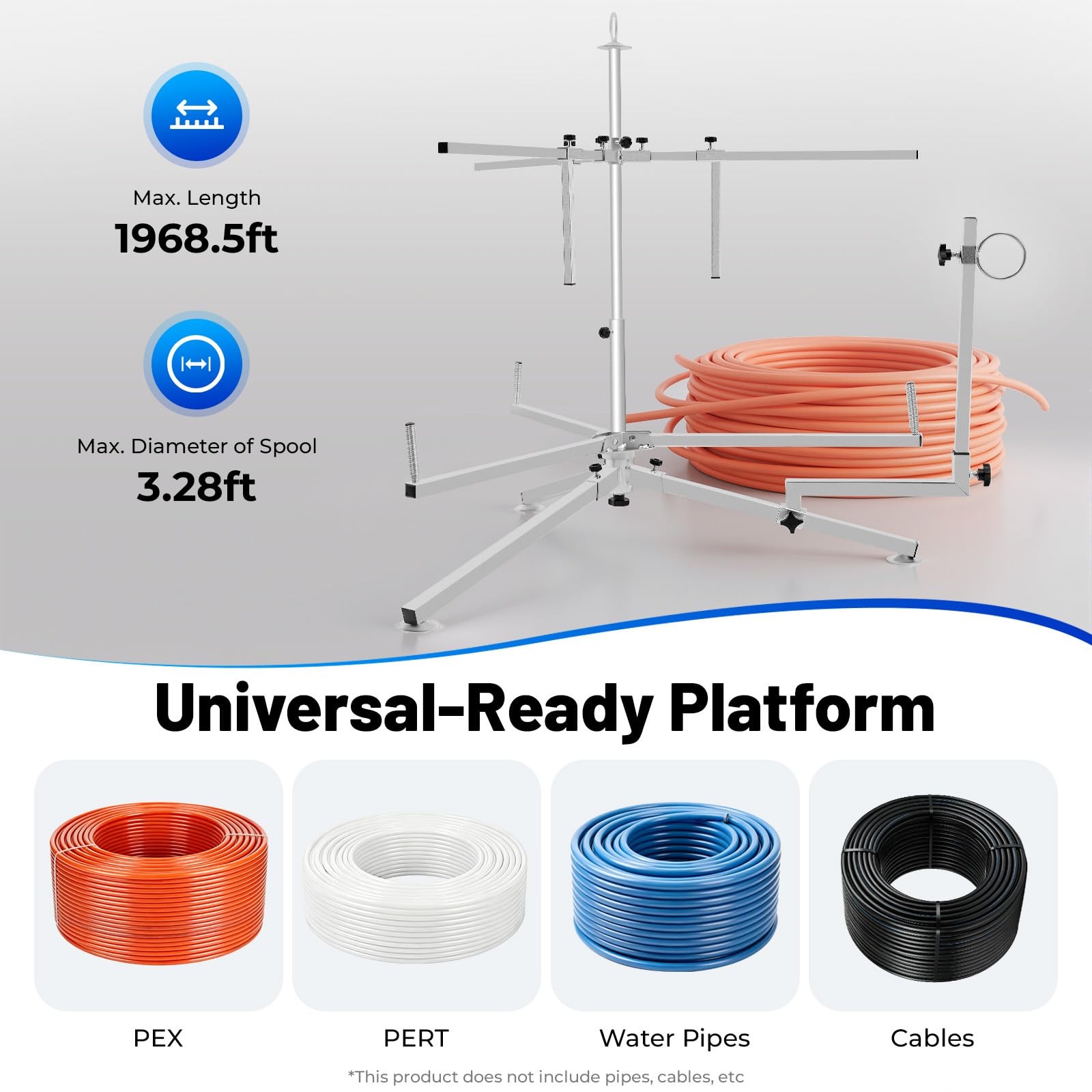 Heavy Duty Adjustable Pipe Reel Dispenser for PEX PERT Pipes with Bag