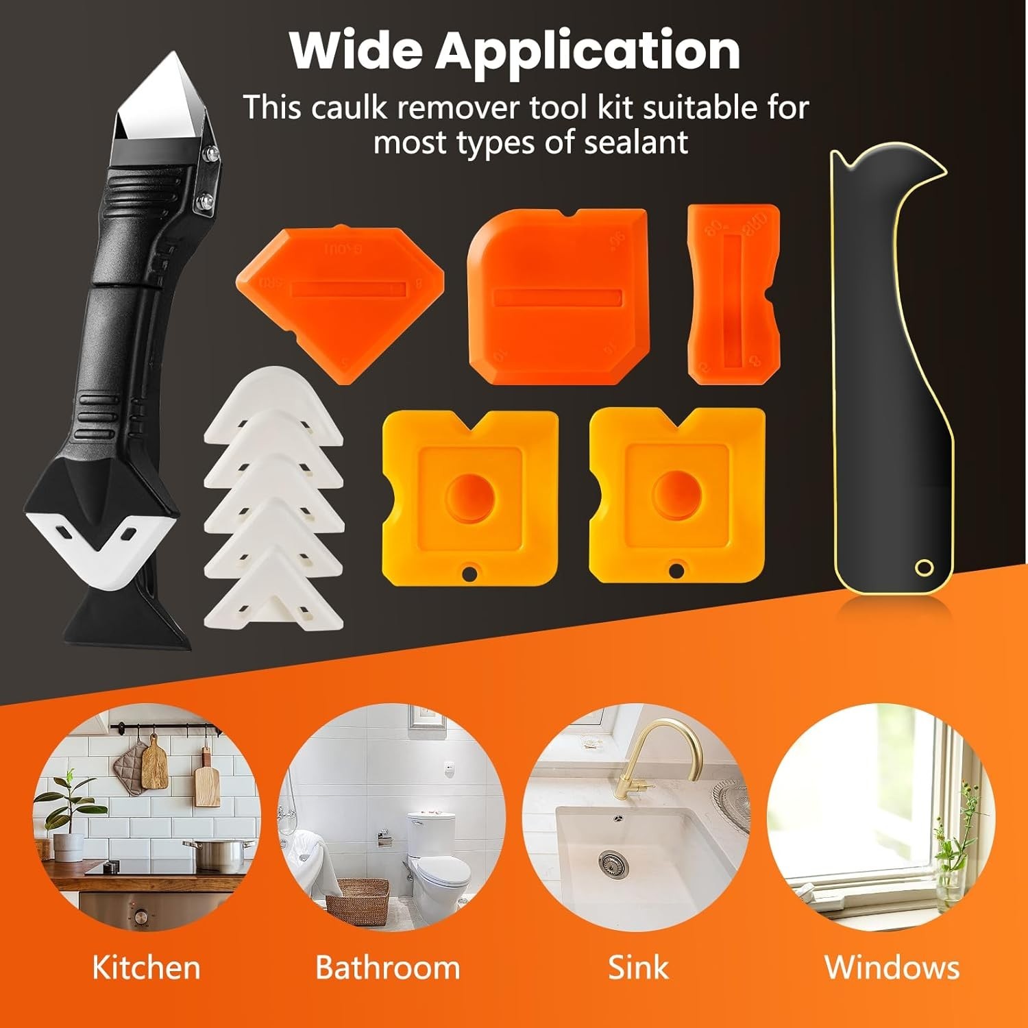 3 in 1 Silicone Caulking Tools 12 Pack Caulk Remover Finishing Kit Bathroom